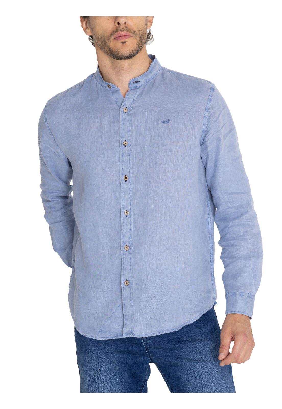 Camisa Lino Orgánico Azul Linenmao Hombre -6
