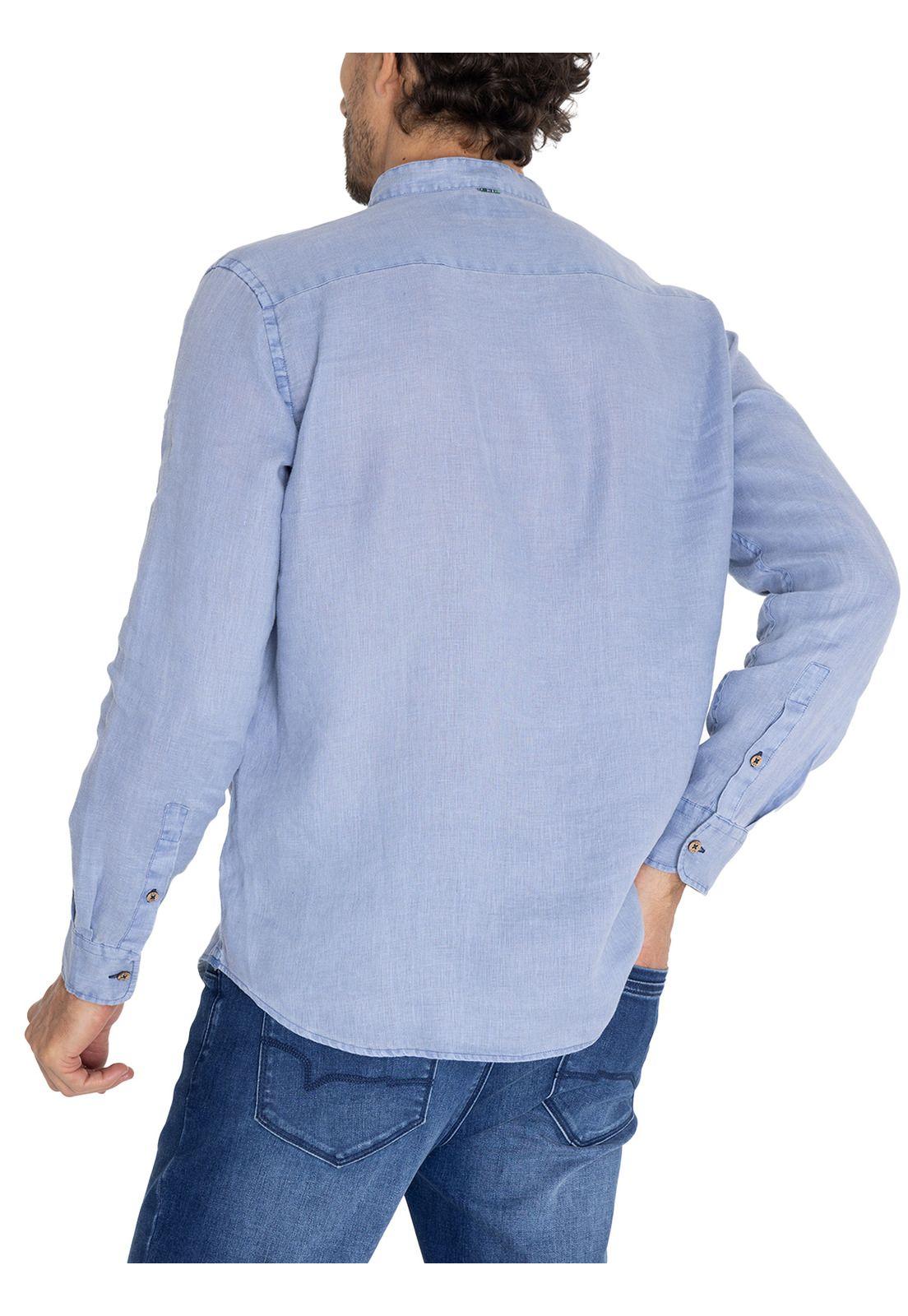 Camisa Lino Orgánico Azul Linenmao Hombre -7