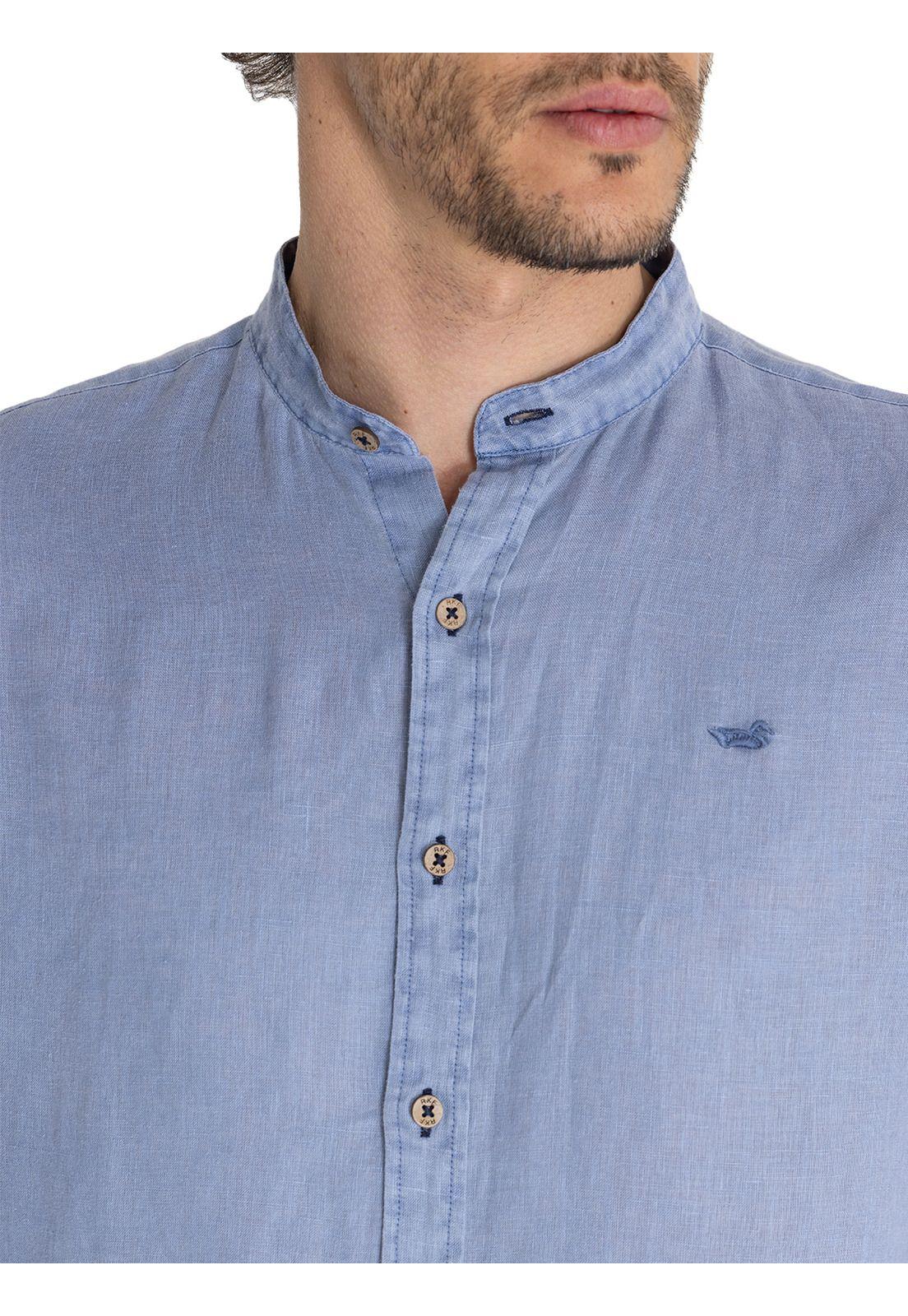Camisa Lino Orgánico Azul Linenmao Hombre -8