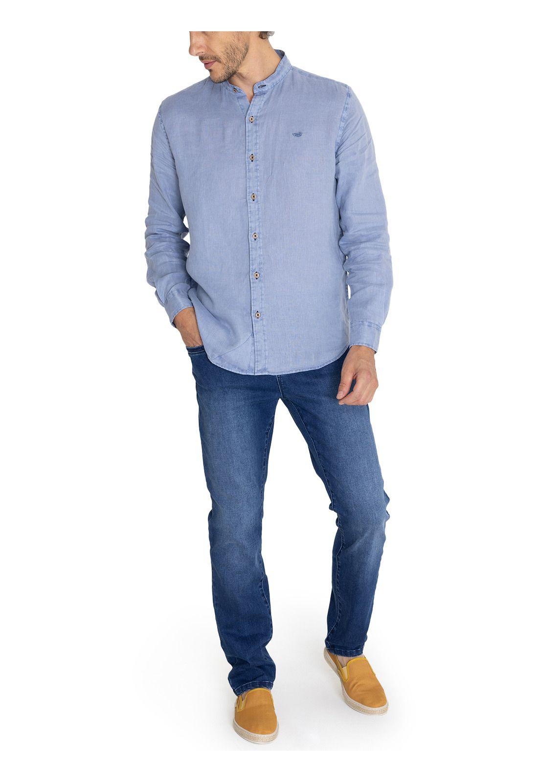 Camisa Lino Orgánico Azul Linenmao Hombre -9
