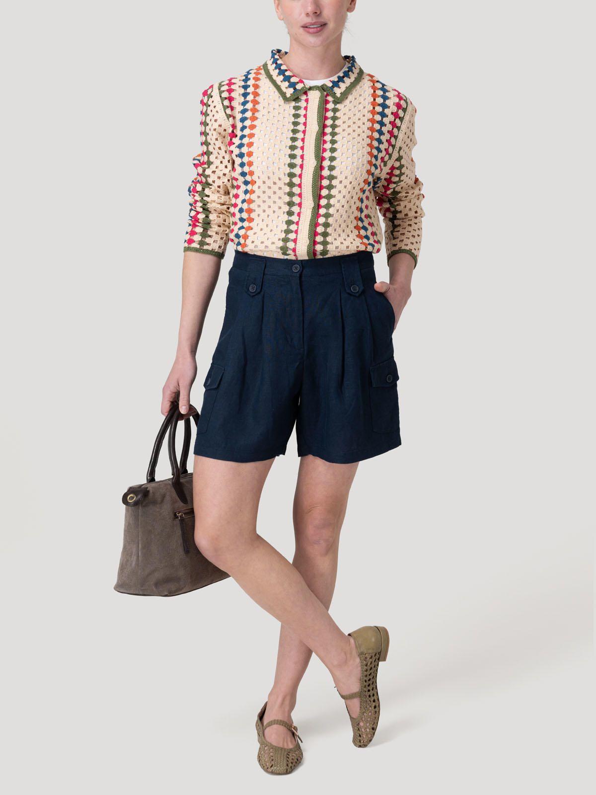 Short Lino Orgánico Mujer Rout Azul-8