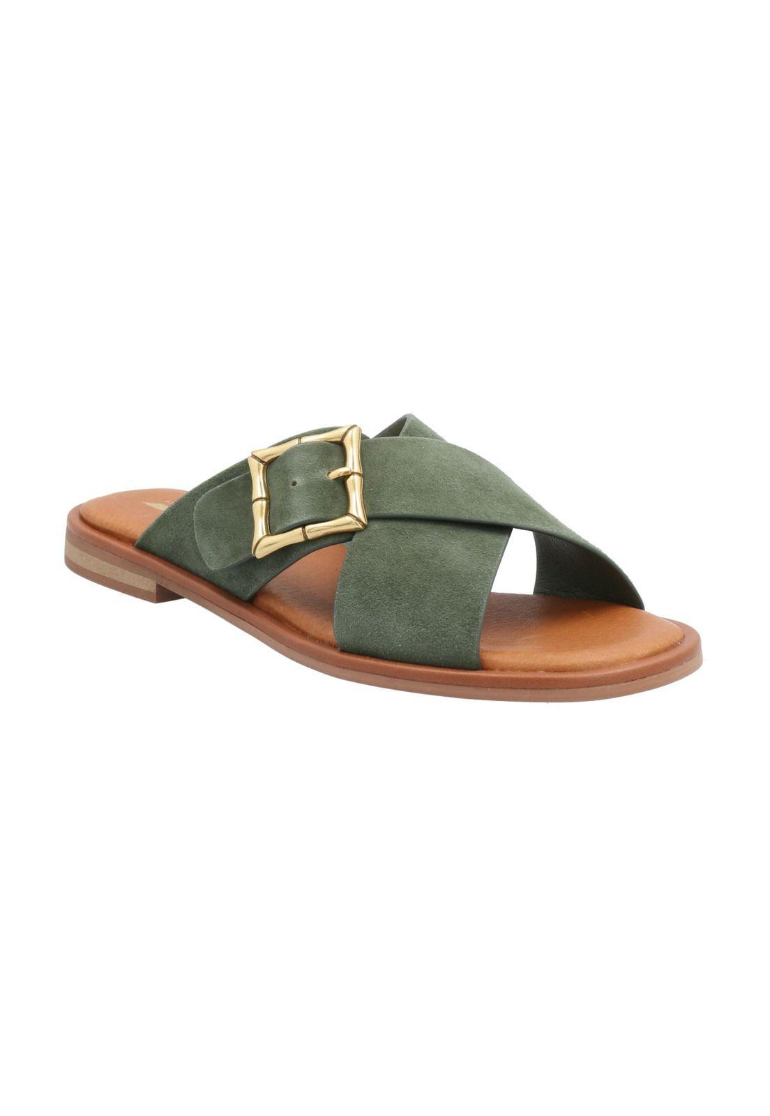 Sandalia Cuero Mujer Doha Verde-1