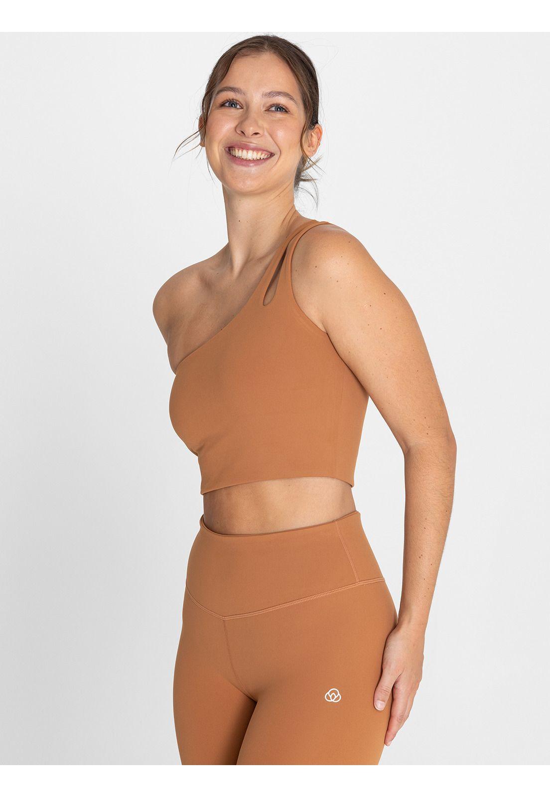 Peto deportivo Mujer One Shoulder Gala Caramelo-3