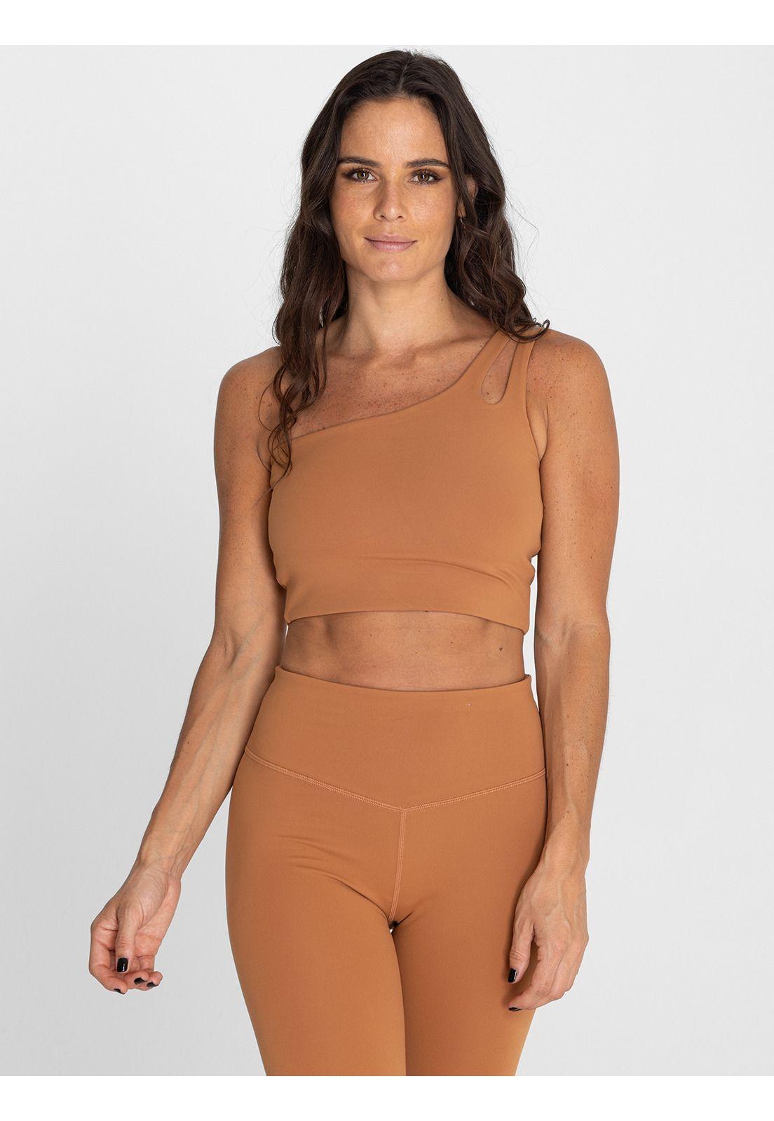 Peto deportivo Mujer One Shoulder Gala Caramelo-7