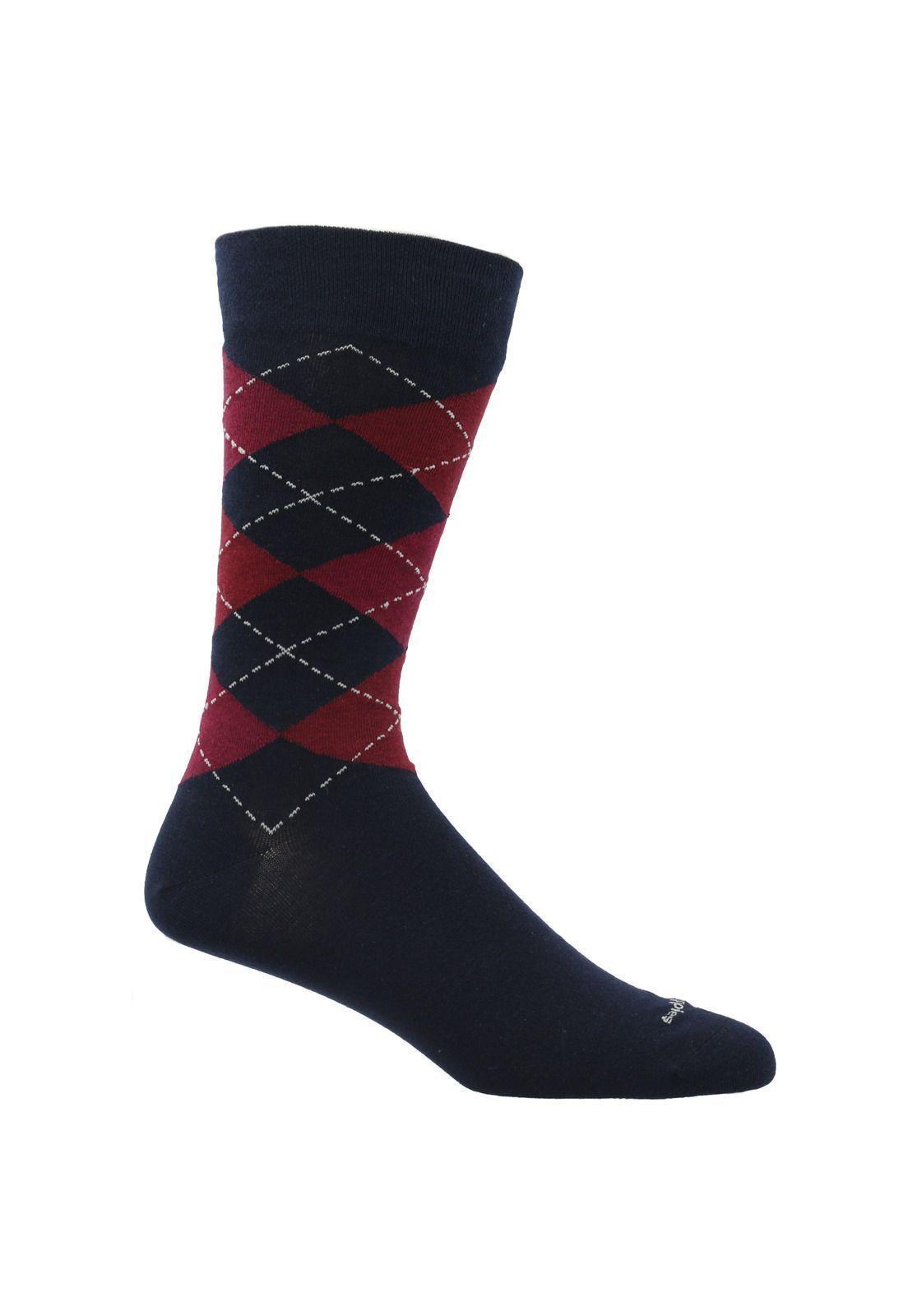 Calcetín Algodón Hombre Cuff Argyle Azul-0