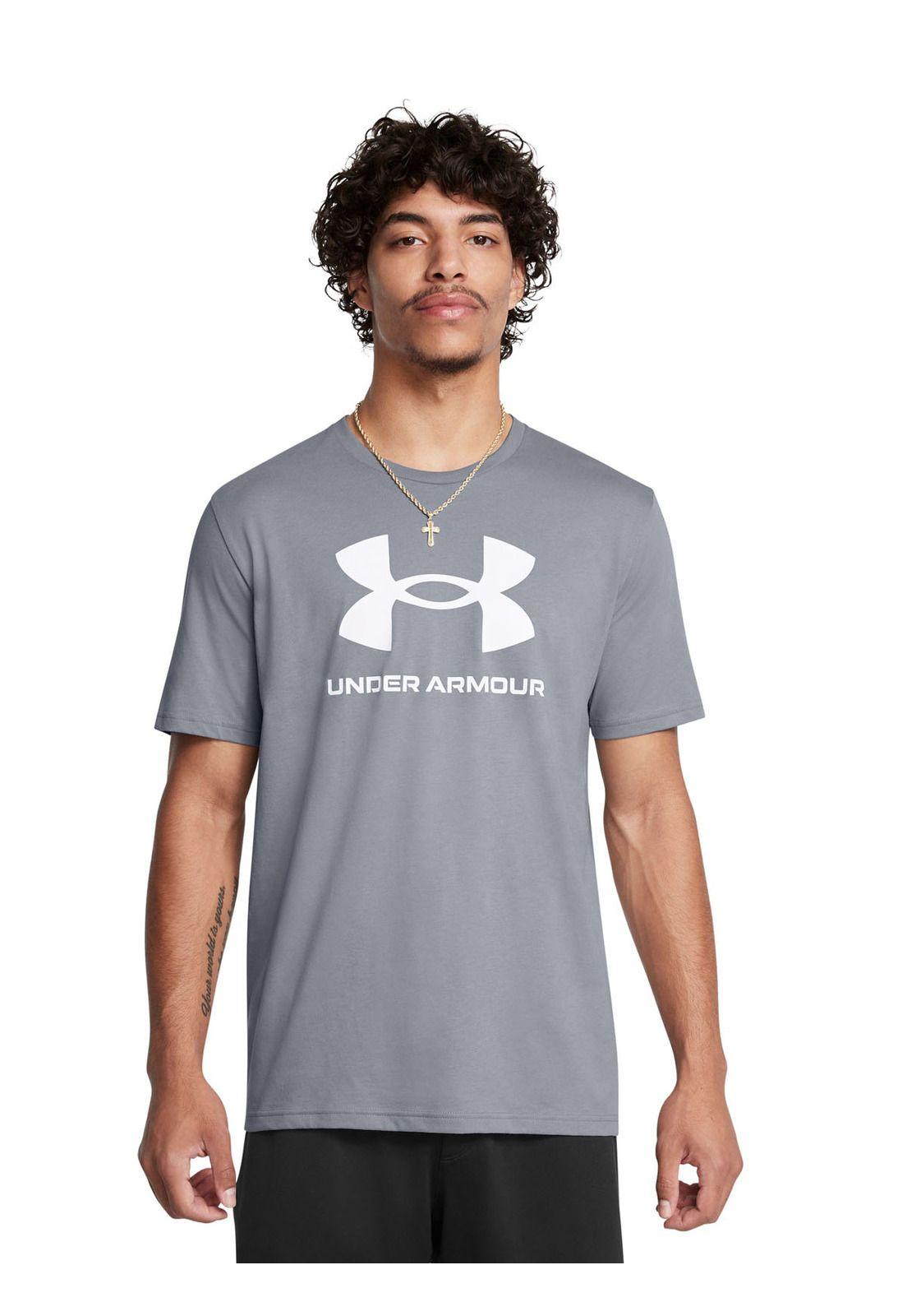 Polera manga corta UA logo hombre GRIS-3