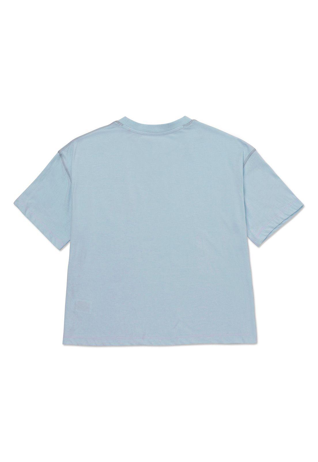 Polera Manga Corta Mujer Cat Logo Boxy Tee Celeste-1