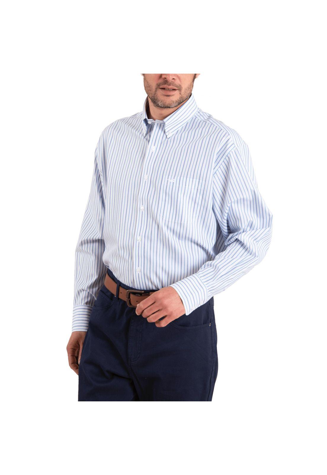 Camisa Hombre Libre De Arrugas Pb Rayas Azul-0