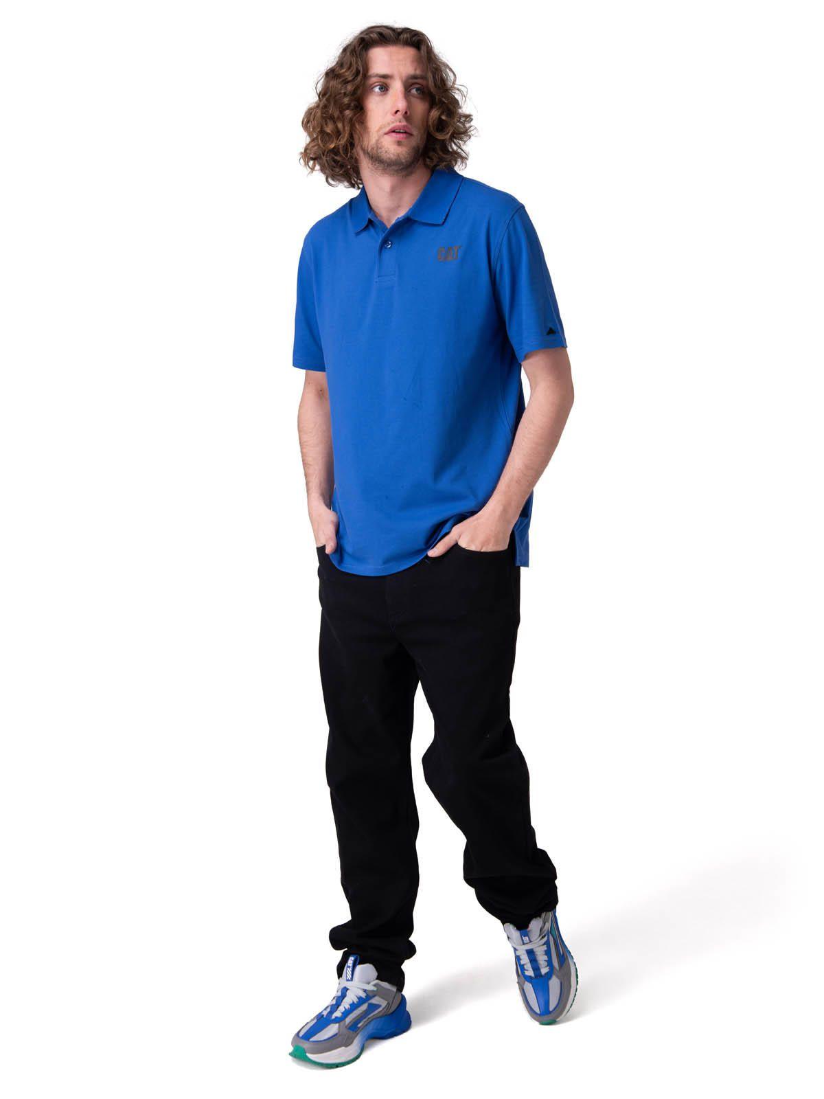 Polera Manga Corta Cat Logo Pique Polo Hombre Azul-4