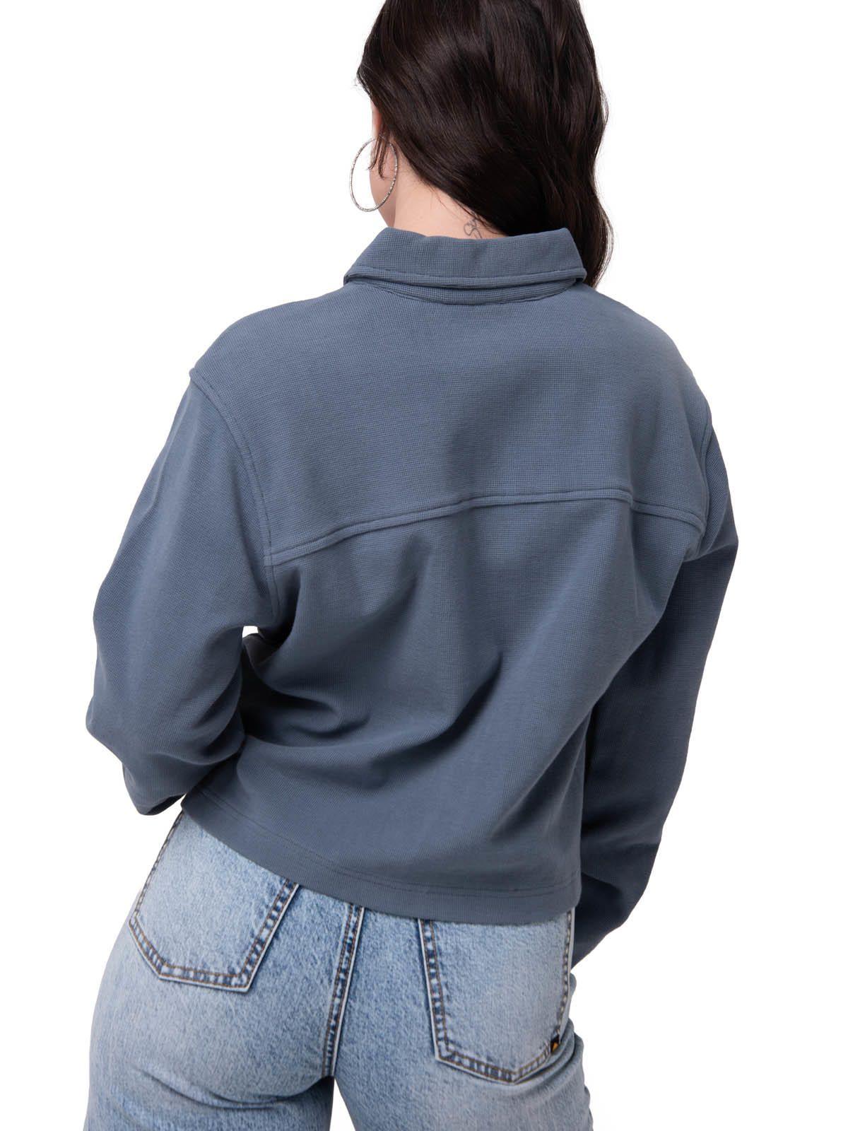 Camisa Manga Larga Mujer Waffle Knit Azul-3