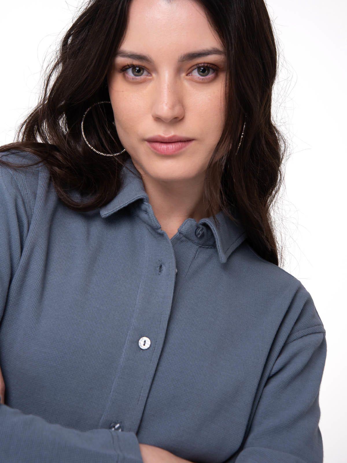 Camisa Manga Larga Mujer Waffle Knit Azul-4