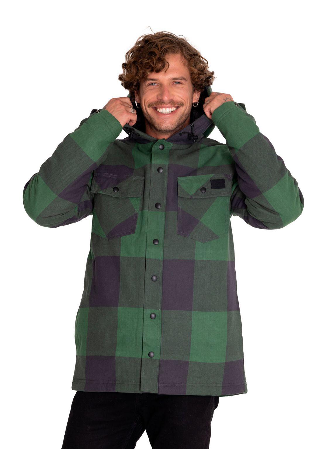 Chaqueta Hombre Flannel Snap Front Hooded Verde-1