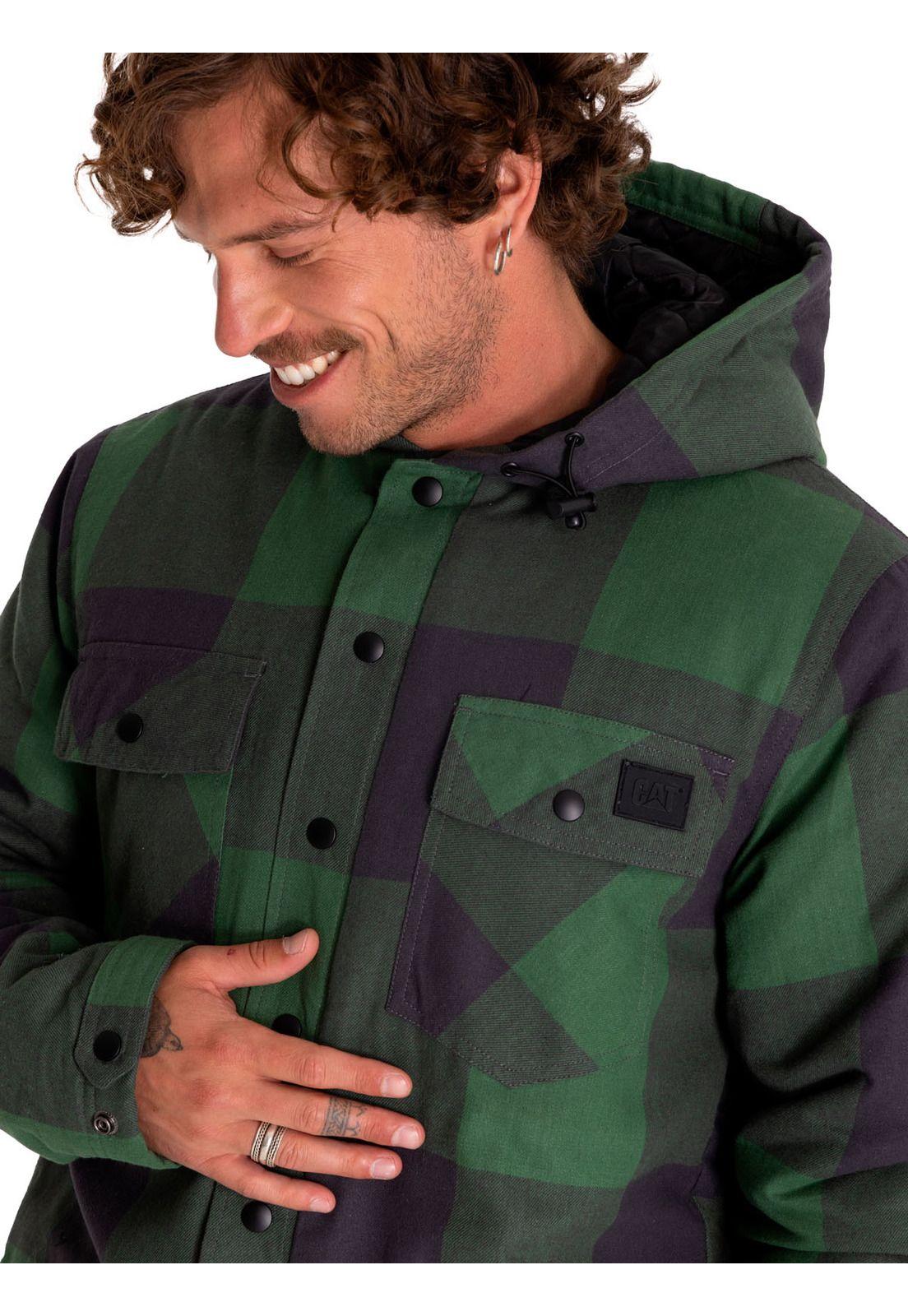 Chaqueta Hombre Flannel Snap Front Hooded Verde-4