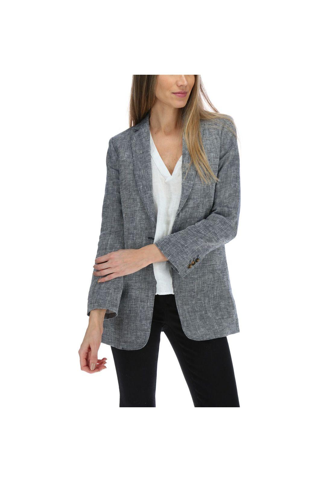 Chaqueta Lino Mujer Long Blazer Negro-0