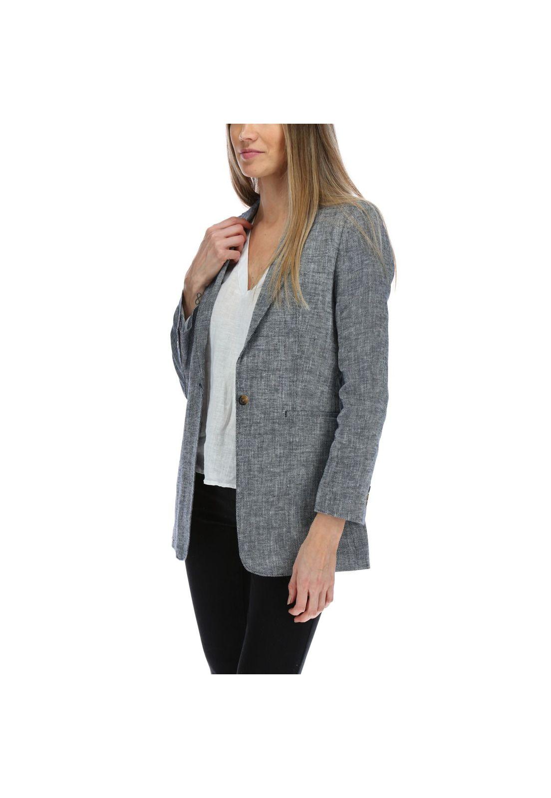 Chaqueta Lino Mujer Long Blazer Negro-1