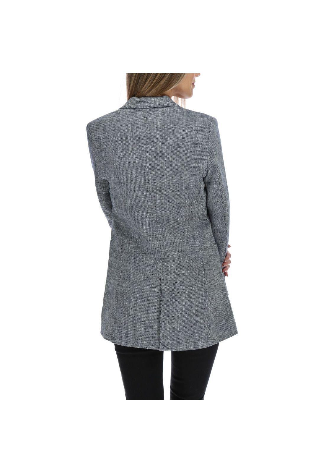 Chaqueta Lino Mujer Long Blazer Negro-2