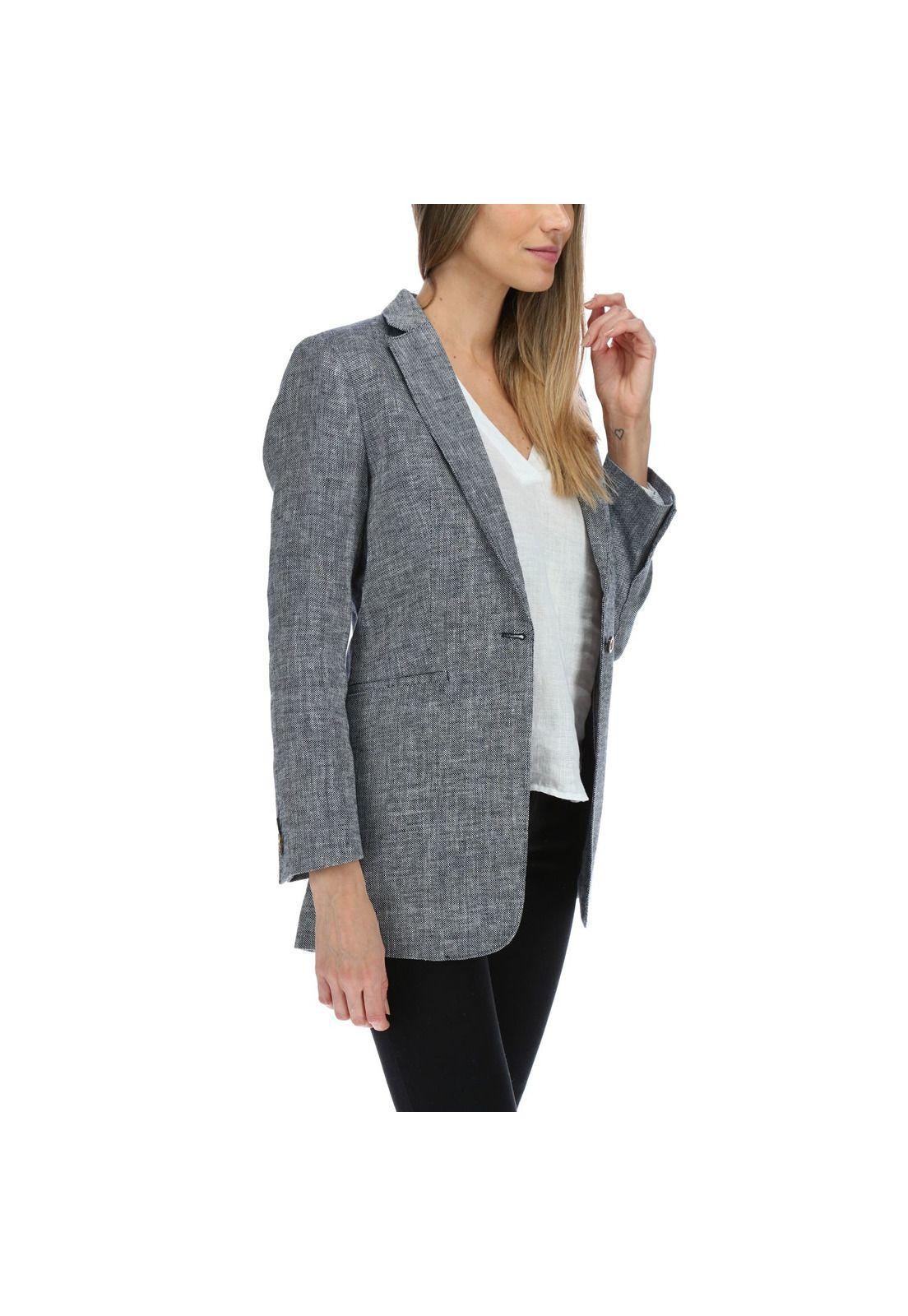 Chaqueta Lino Mujer Long Blazer Negro-3