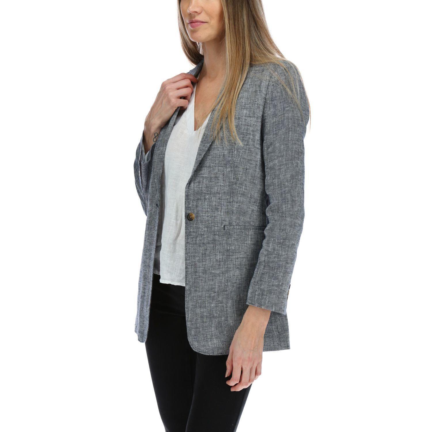 Chaqueta Lino Mujer Long Blazer Negro-1