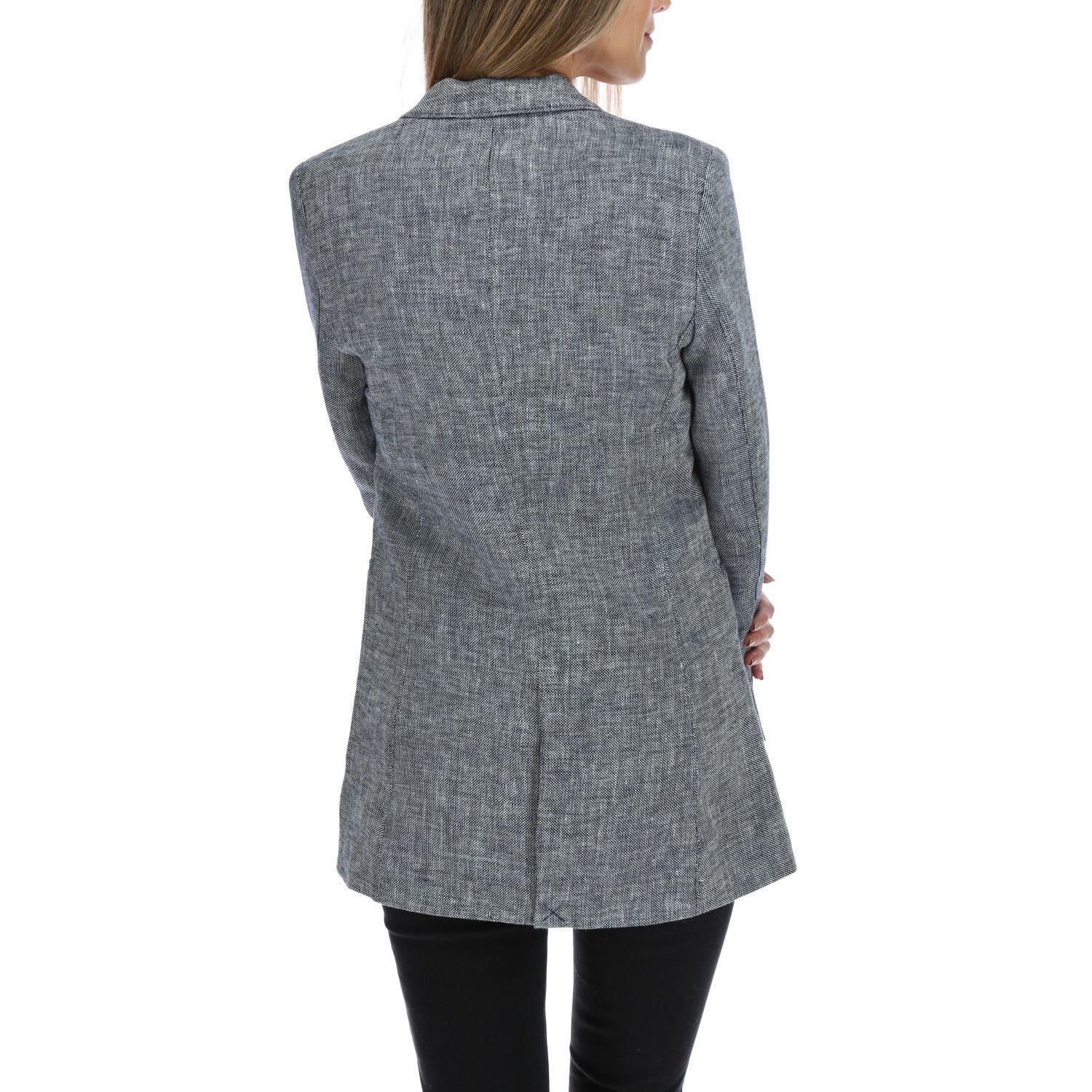 Chaqueta Lino Mujer Long Blazer Negro-2