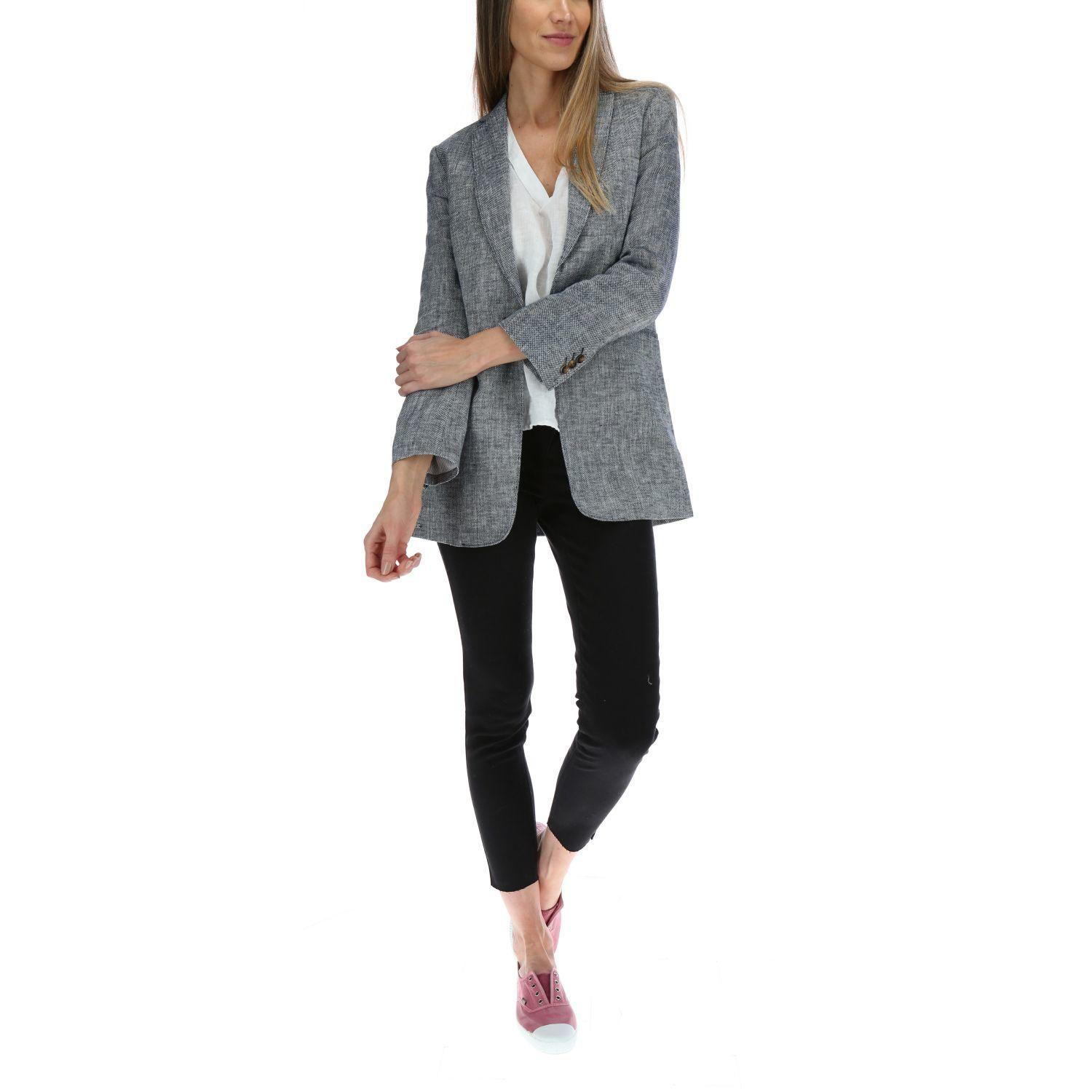 Chaqueta Lino Mujer Long Blazer Negro-4