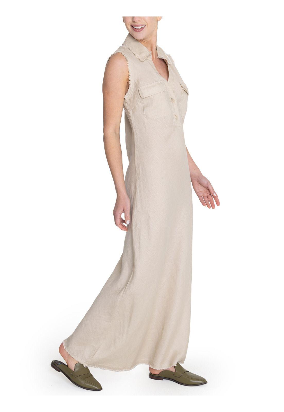 vestido Lino Orgánico Beige Moai Mujer -5
