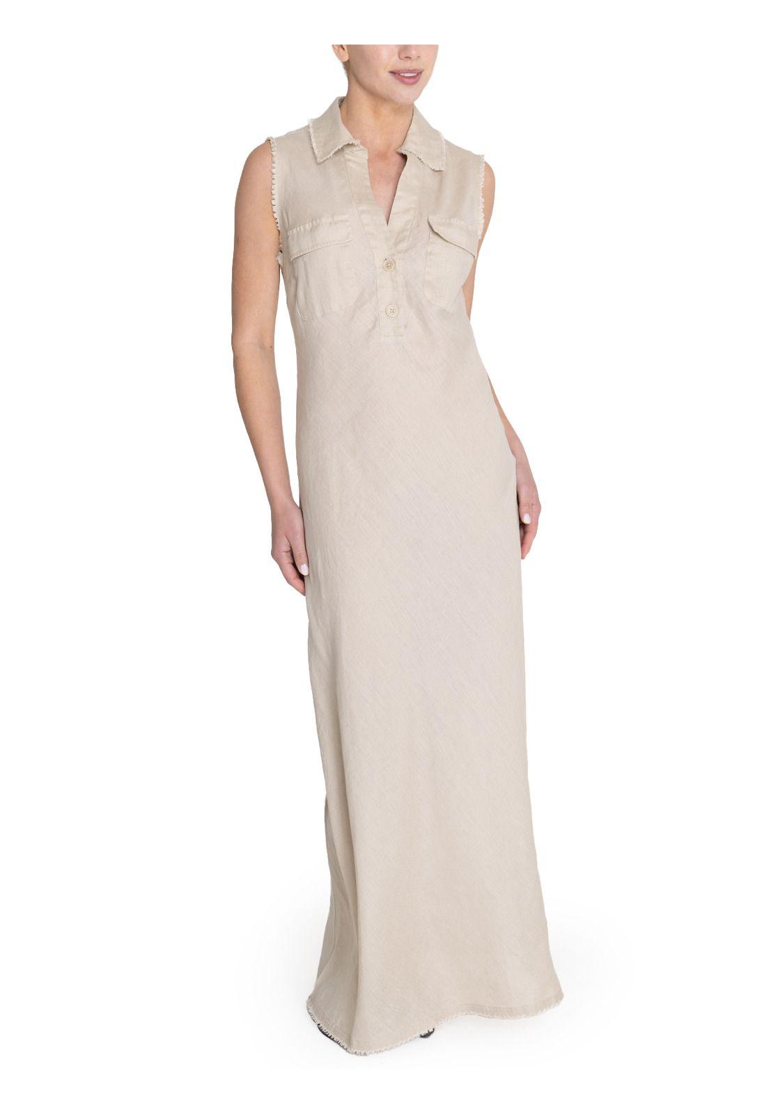 vestido Lino Orgánico Beige Moai Mujer -8