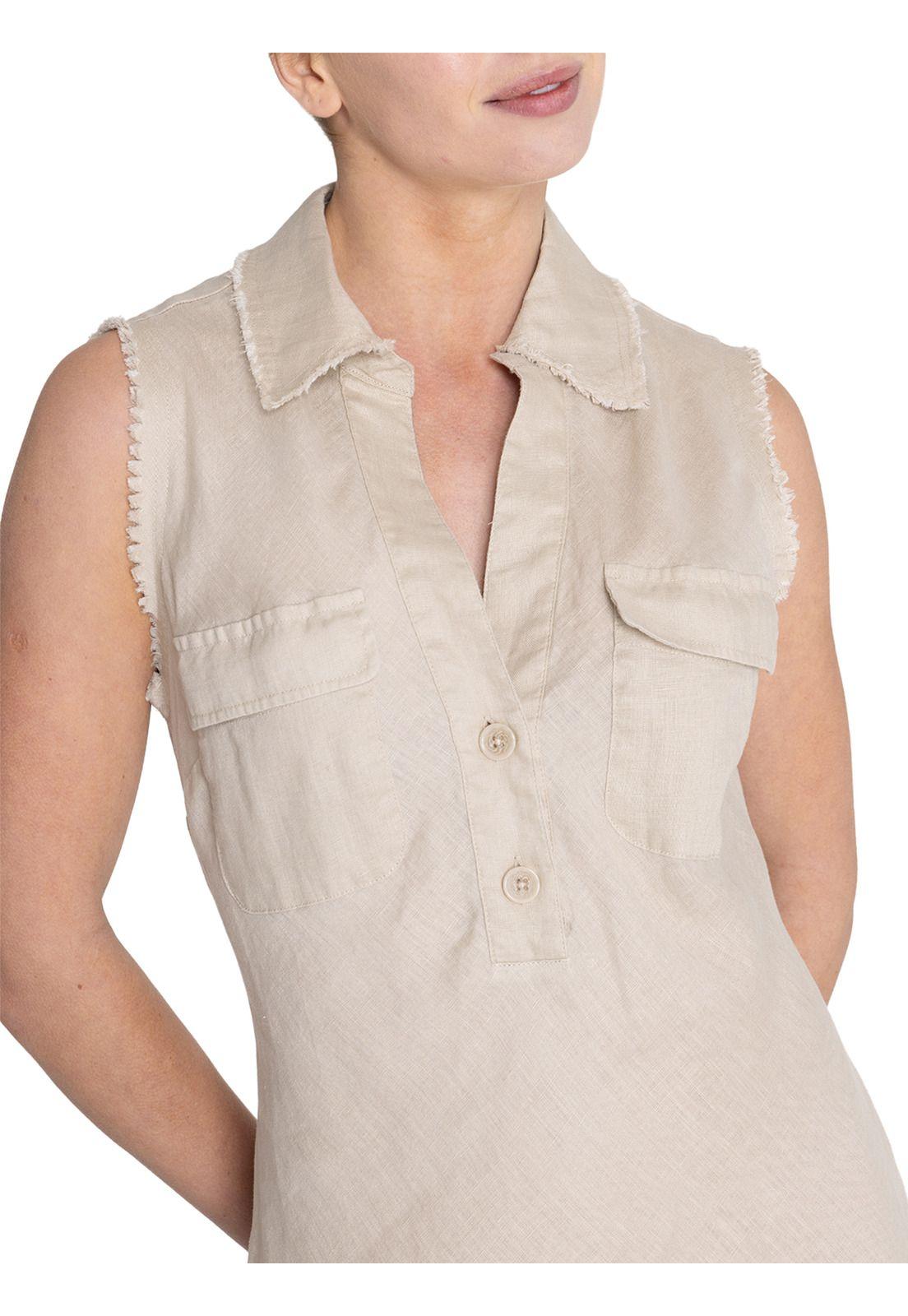vestido Lino Orgánico Beige Moai Mujer -9