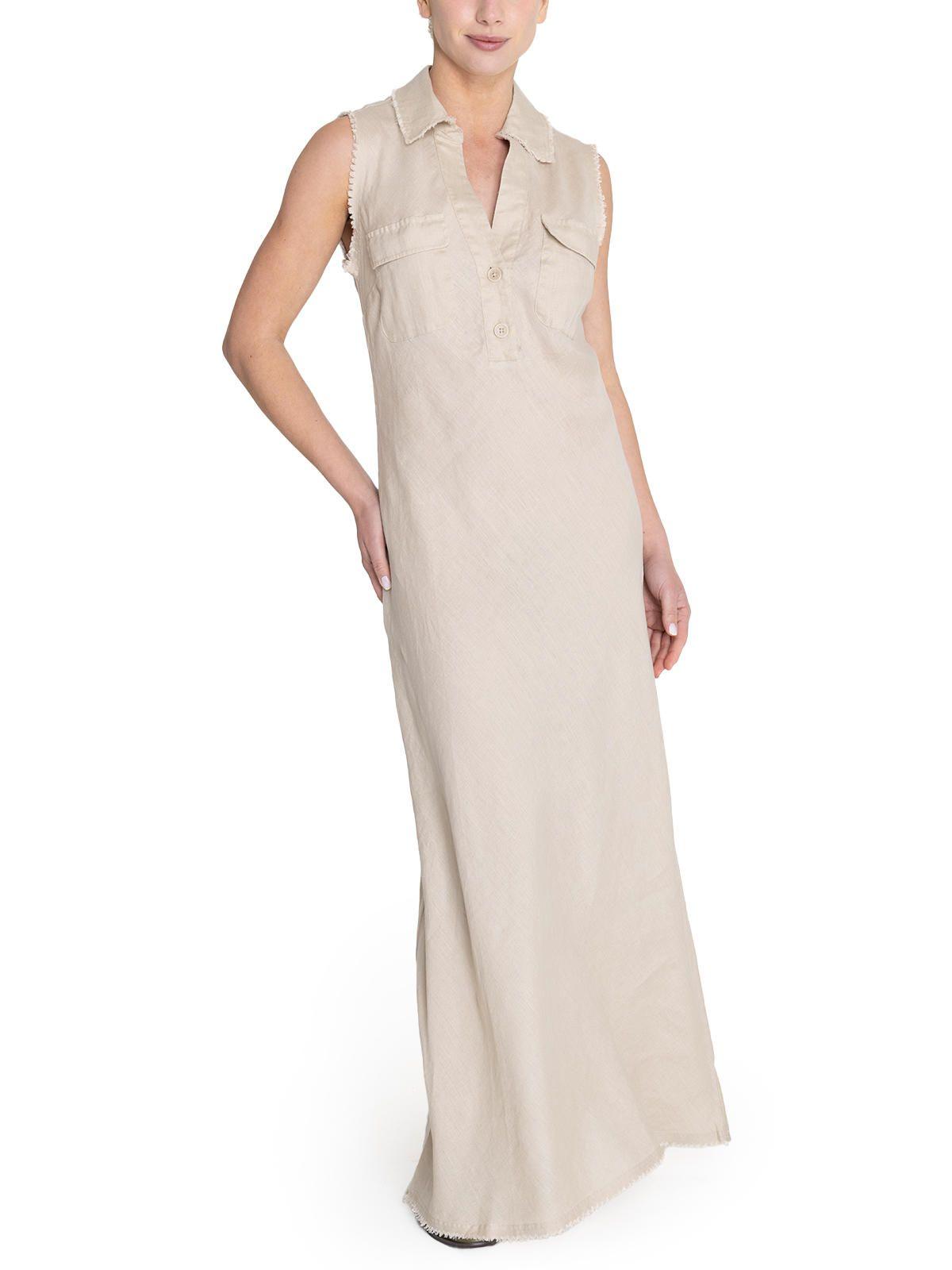 vestido Lino Orgánico Beige Moai Mujer -4
