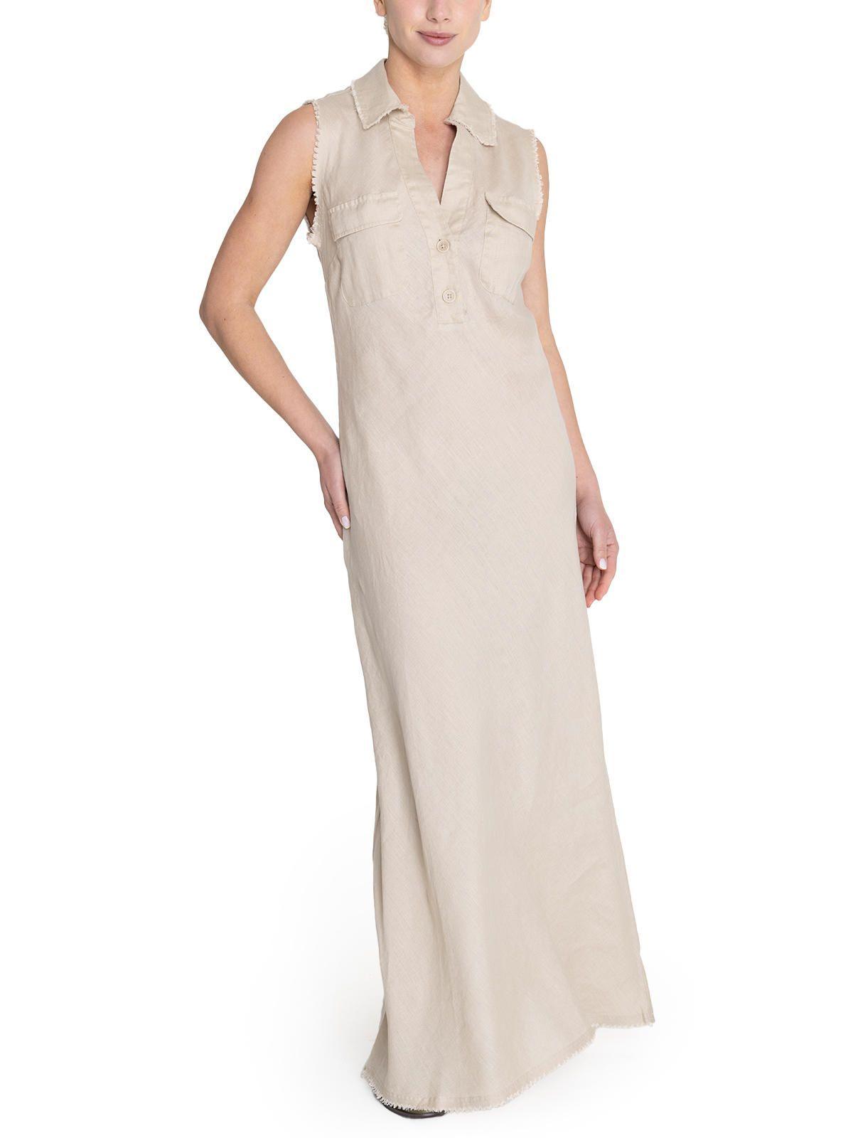 vestido Lino Orgánico Beige Moai Mujer -4