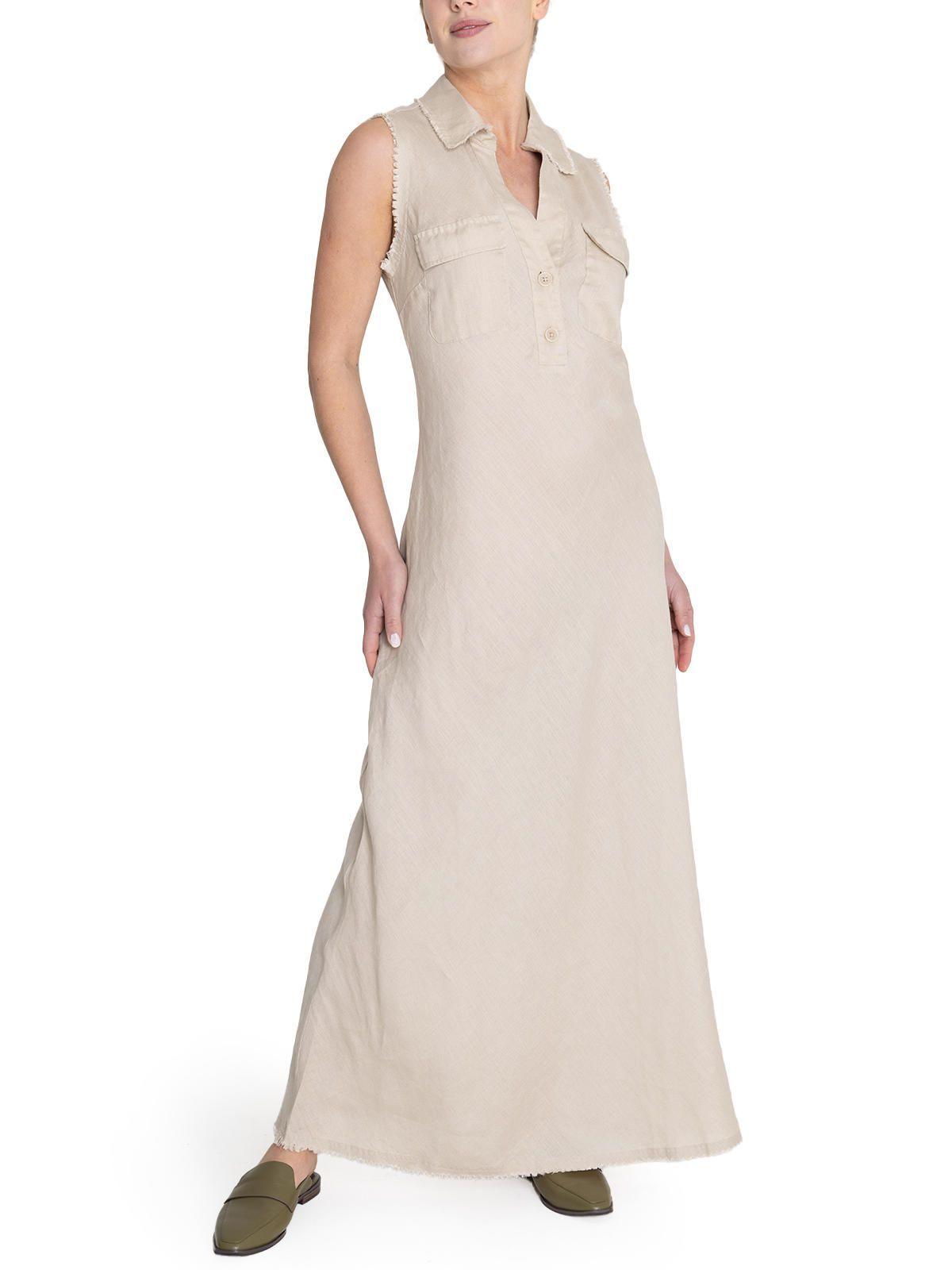 vestido Lino Orgánico Beige Moai Mujer -7