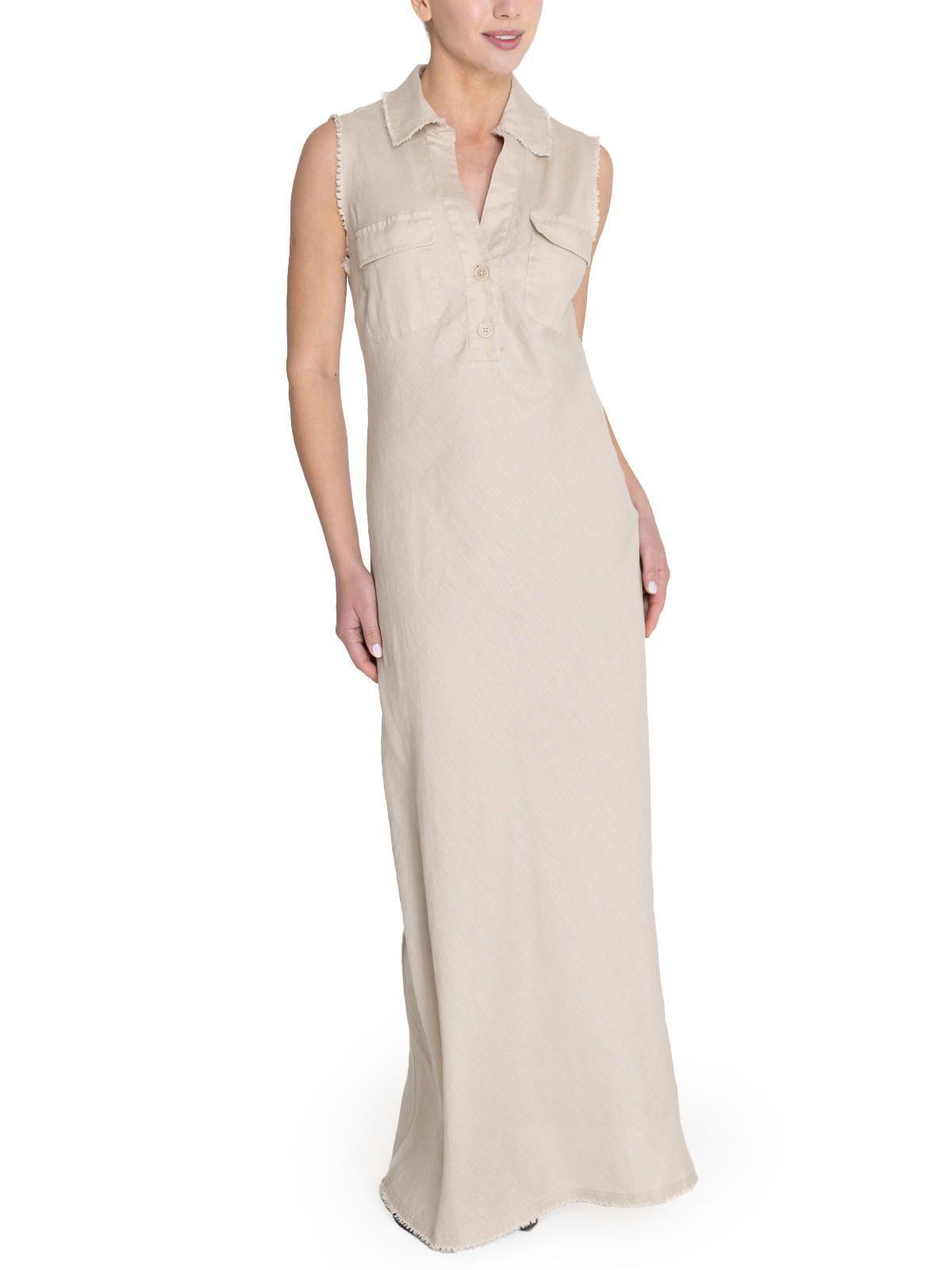 vestido Lino Orgánico Beige Moai Mujer -8