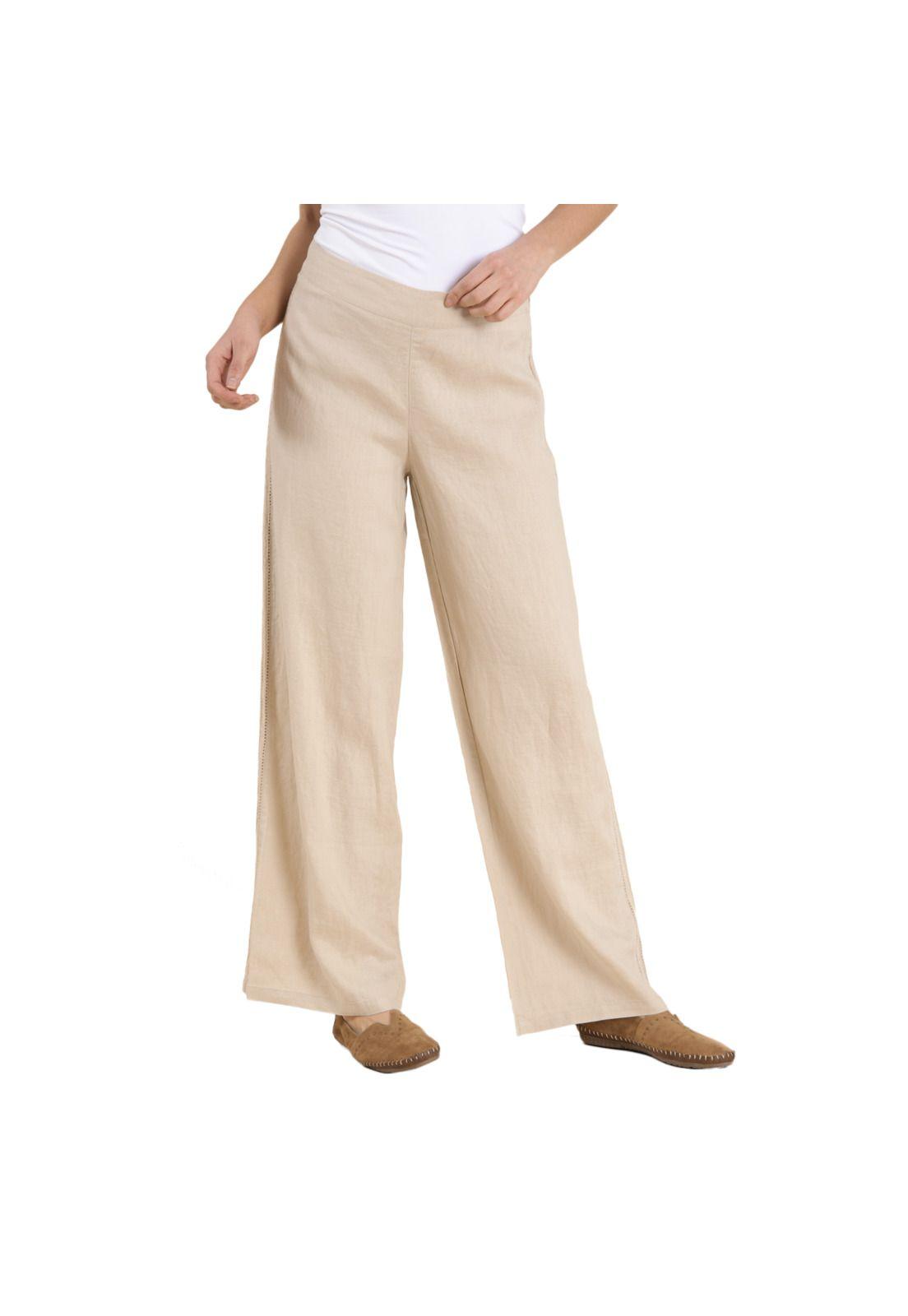 Pantalón Lino Orgánico Mujer Aman Beige-0