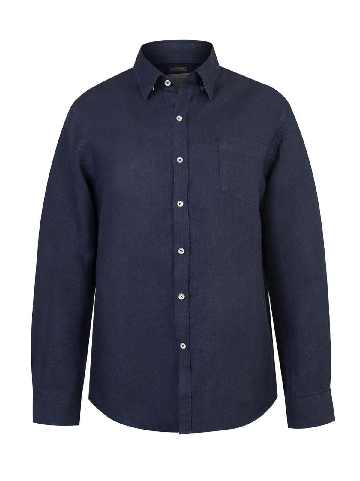 Camisa Lino Hombre Linen Azul-0