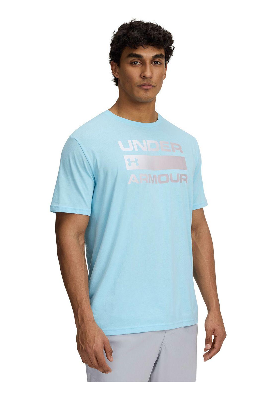 Polera Manga Corta Wordmark Hombre Azul-0
