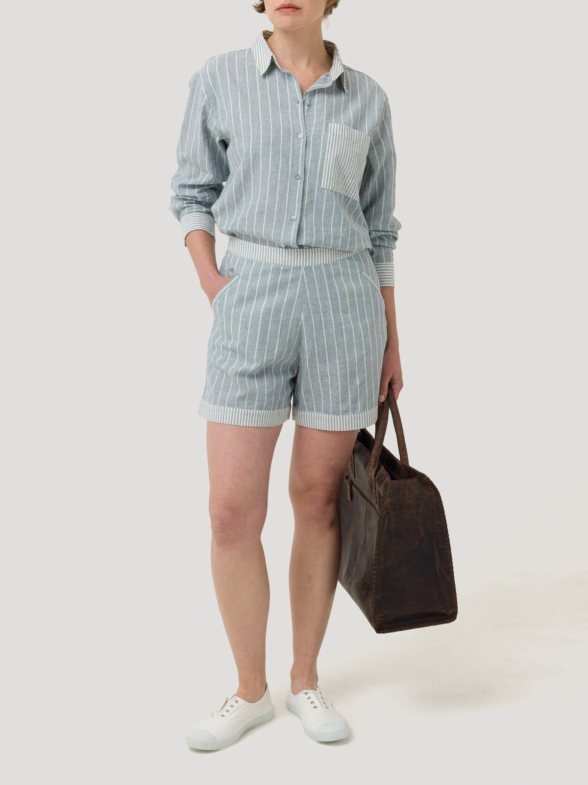 Short Lino Orgánico Mujer Huron Celeste -8