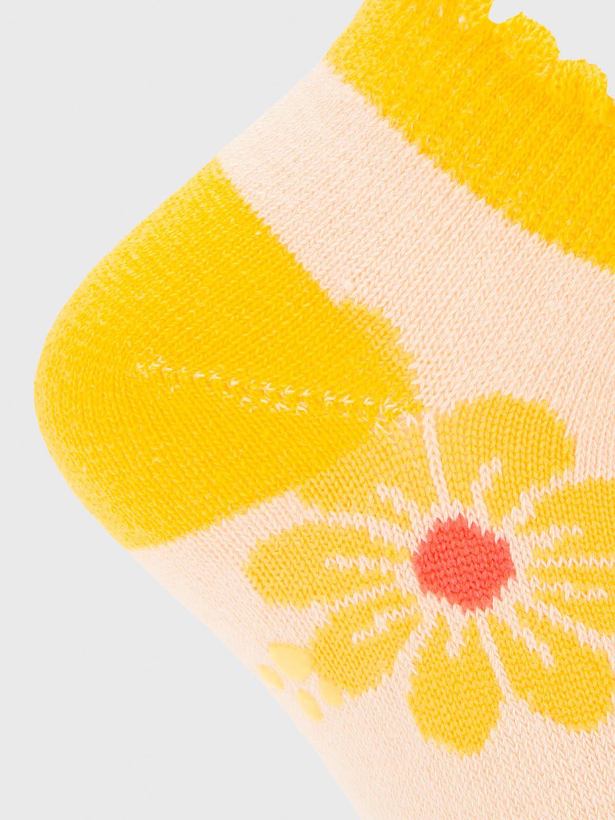 Calcetin Algodón Niña Flor Amarillo-3