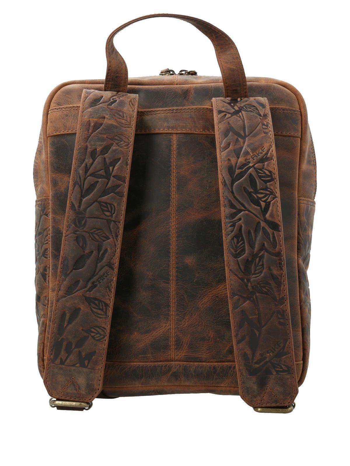 Mochila Cuero Mujer Flower Backbag Chocolate-1