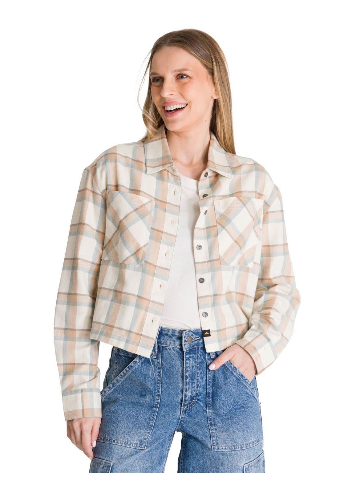 Camisa Manga Larga Mujer Cropped Flannel Beige-0