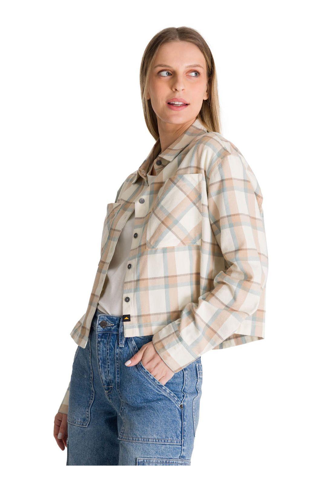 Camisa Manga Larga Mujer Cropped Flannel Beige-1
