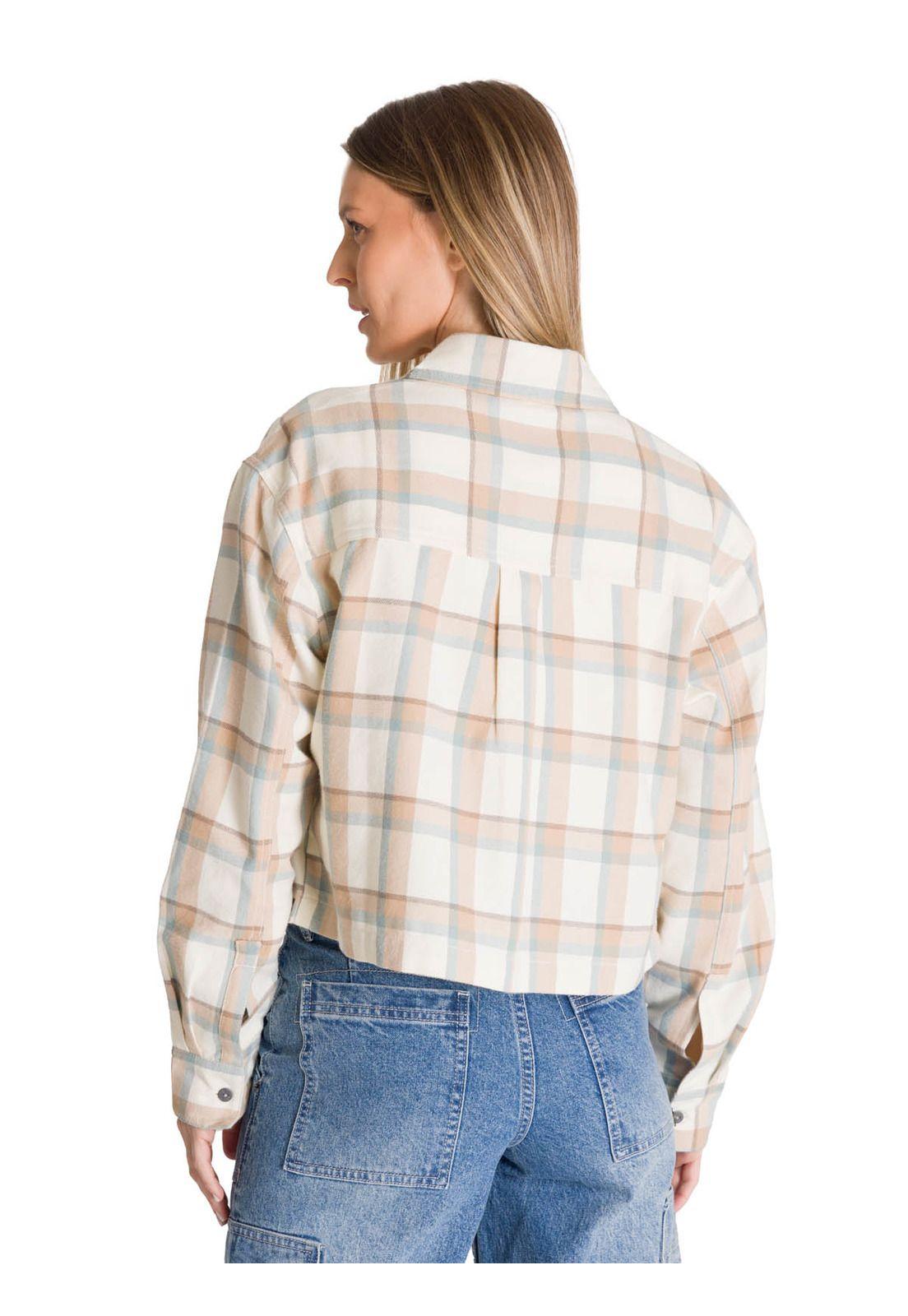 Camisa Manga Larga Mujer Cropped Flannel Beige-3