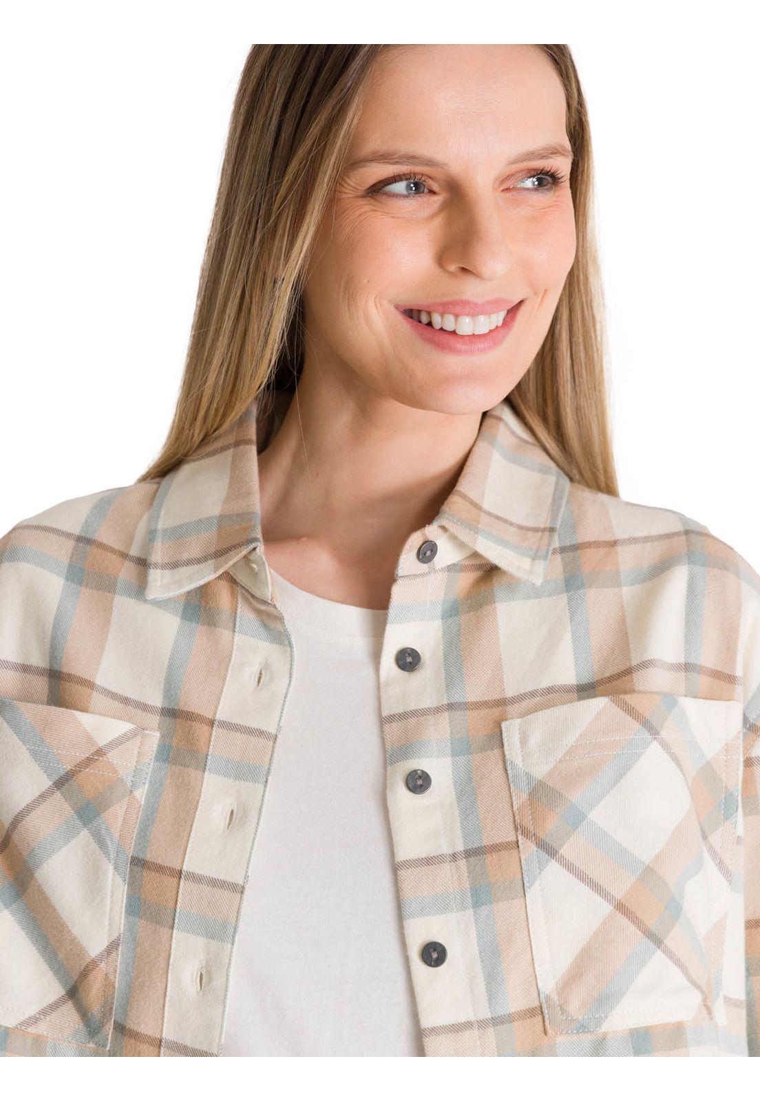 Camisa Manga Larga Mujer Cropped Flannel Beige-4