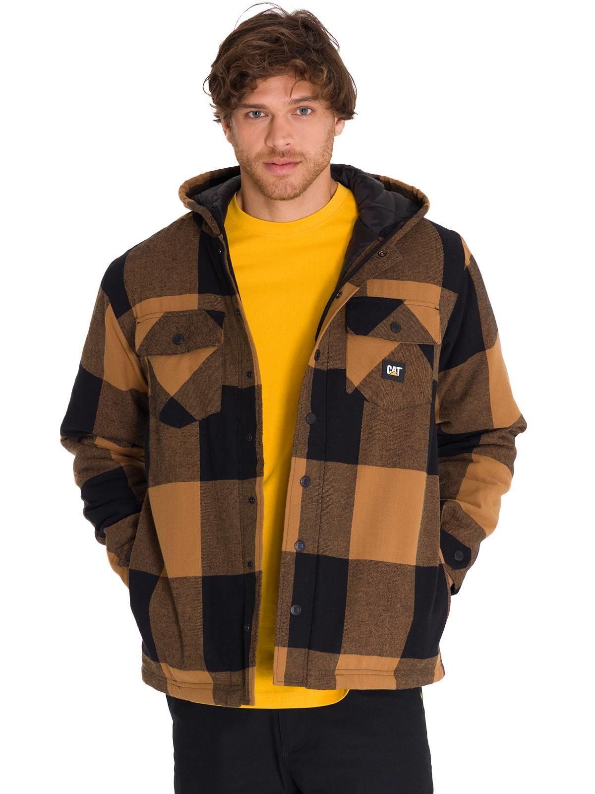 Chaqueta Hooded Flannel Hombre Negro y Café-0