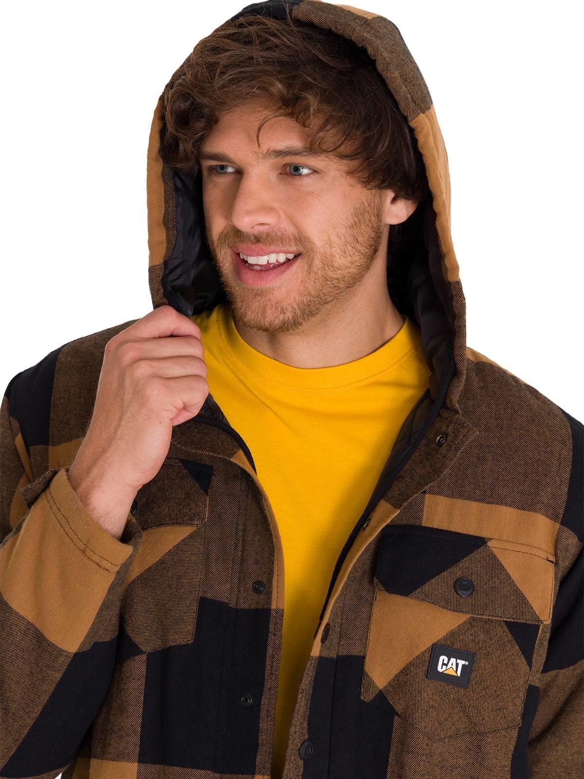 Chaqueta Hooded Flannel Hombre Negro y Café-4