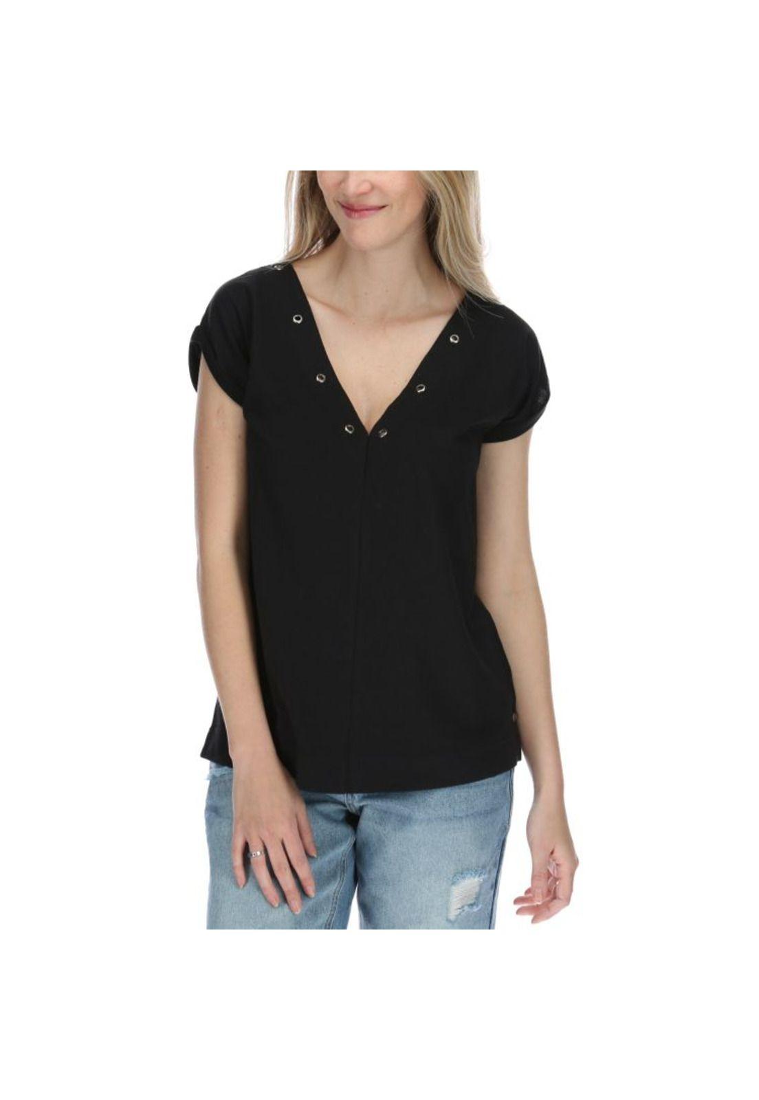 Polera Mc Mujer Grommet S/S Knit Top Negro-0