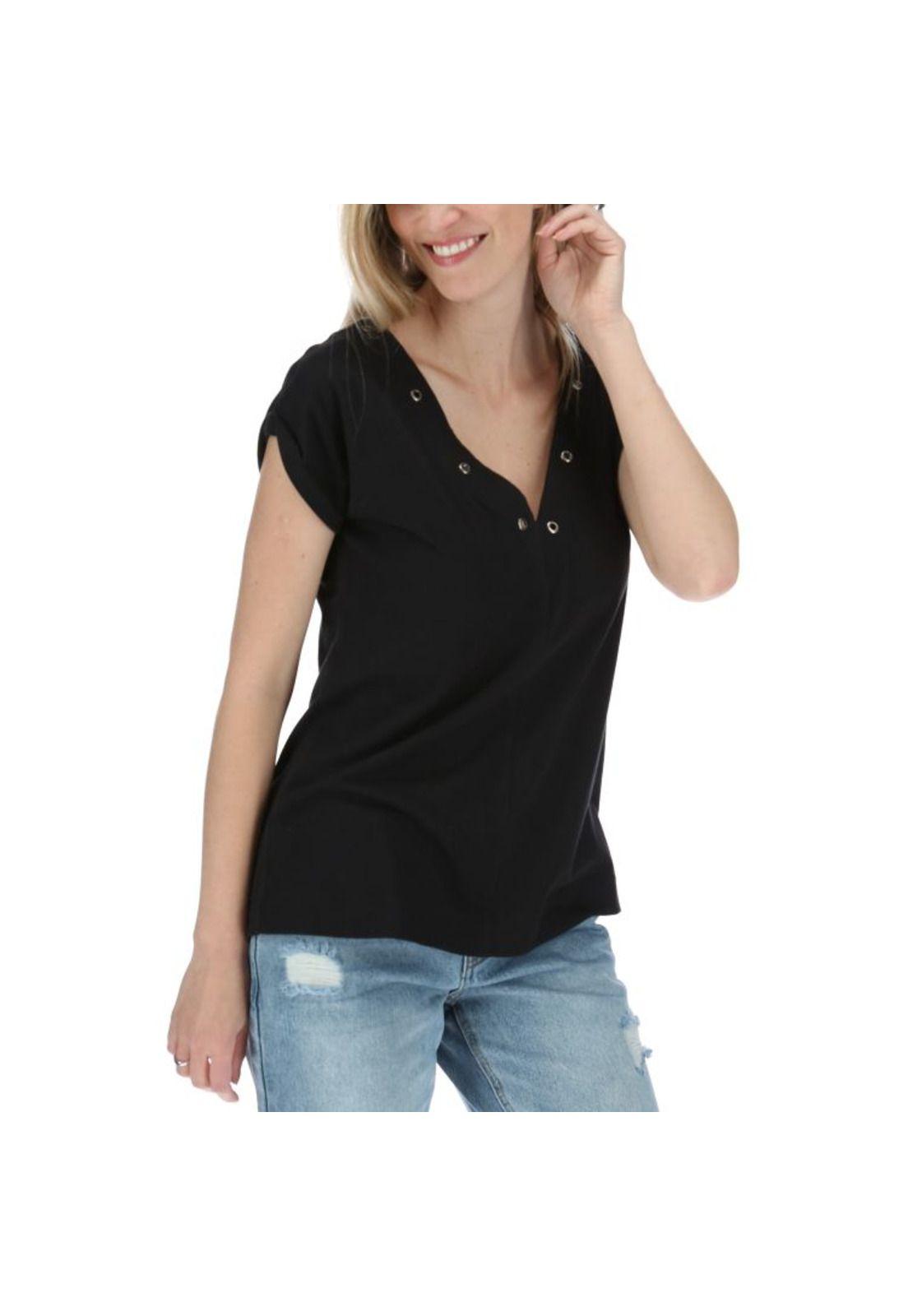 Polera Mc Mujer Grommet S/S Knit Top Negro-3