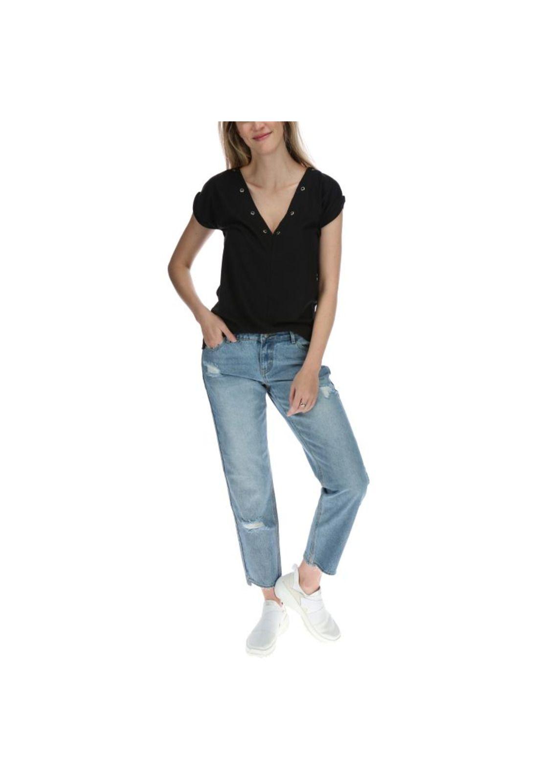 Polera Mc Mujer Grommet S/S Knit Top Negro-4