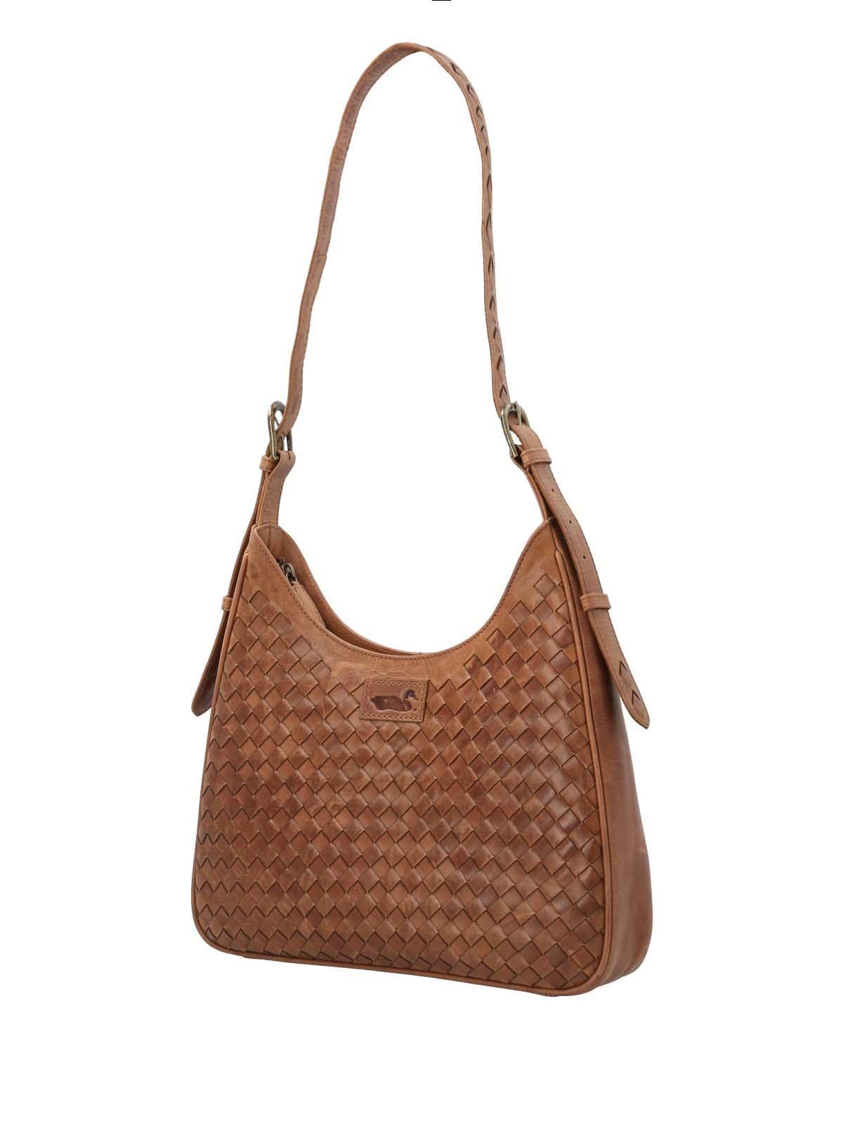 Cartera Cuero Mujer Fd Braid Hobo Tan-1