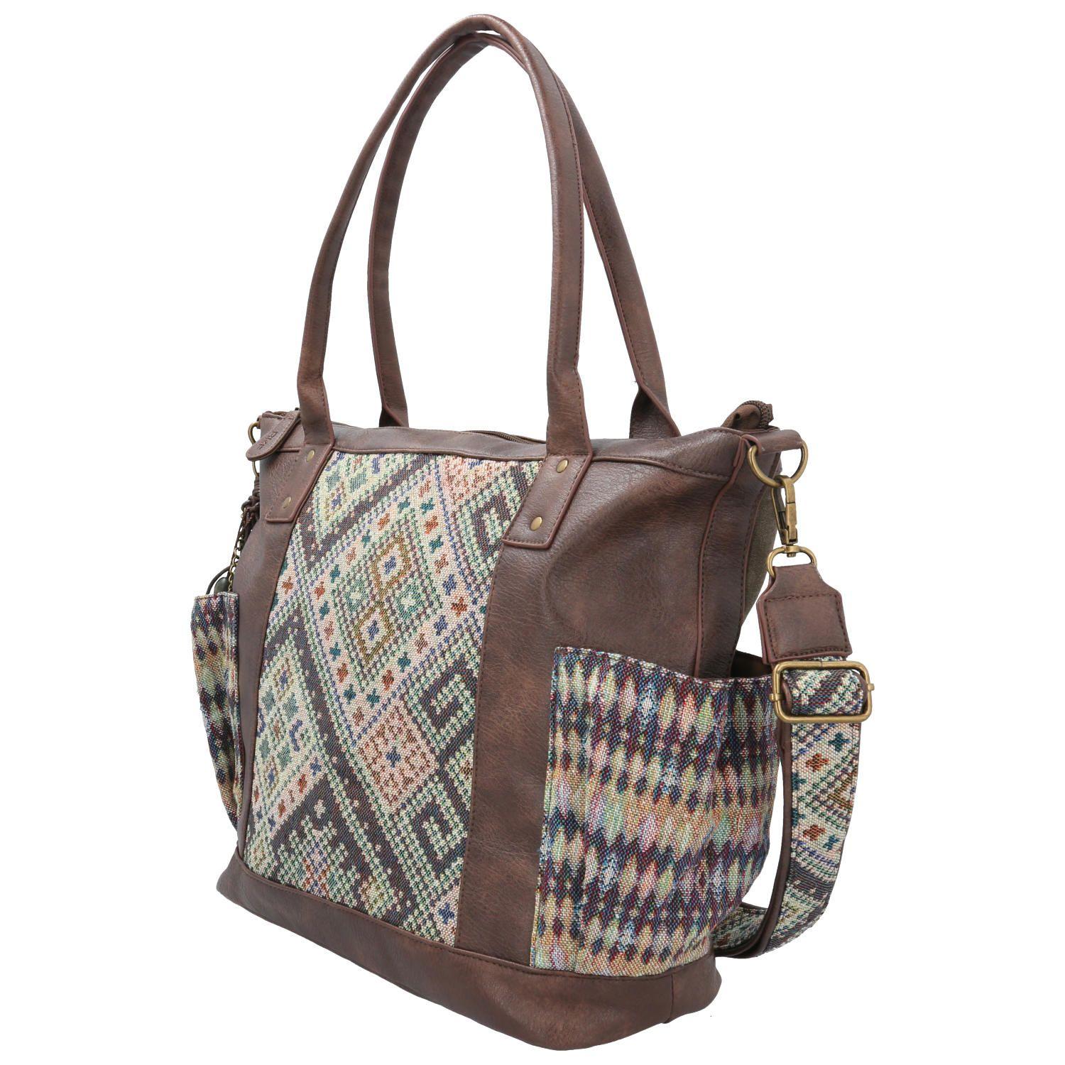 Cartera Textil Mujer Lorenza Tote Café-1