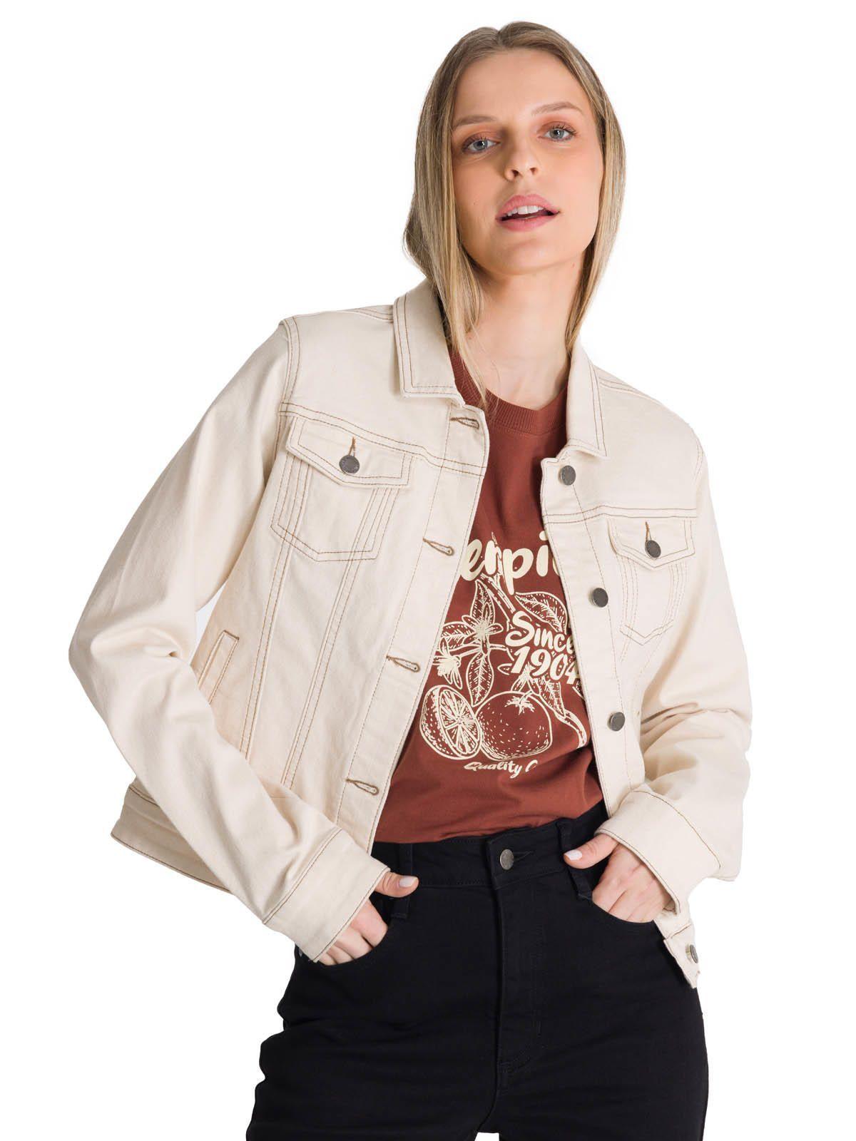 Chaqueta de Jeans Mujer Foundation Beige-0