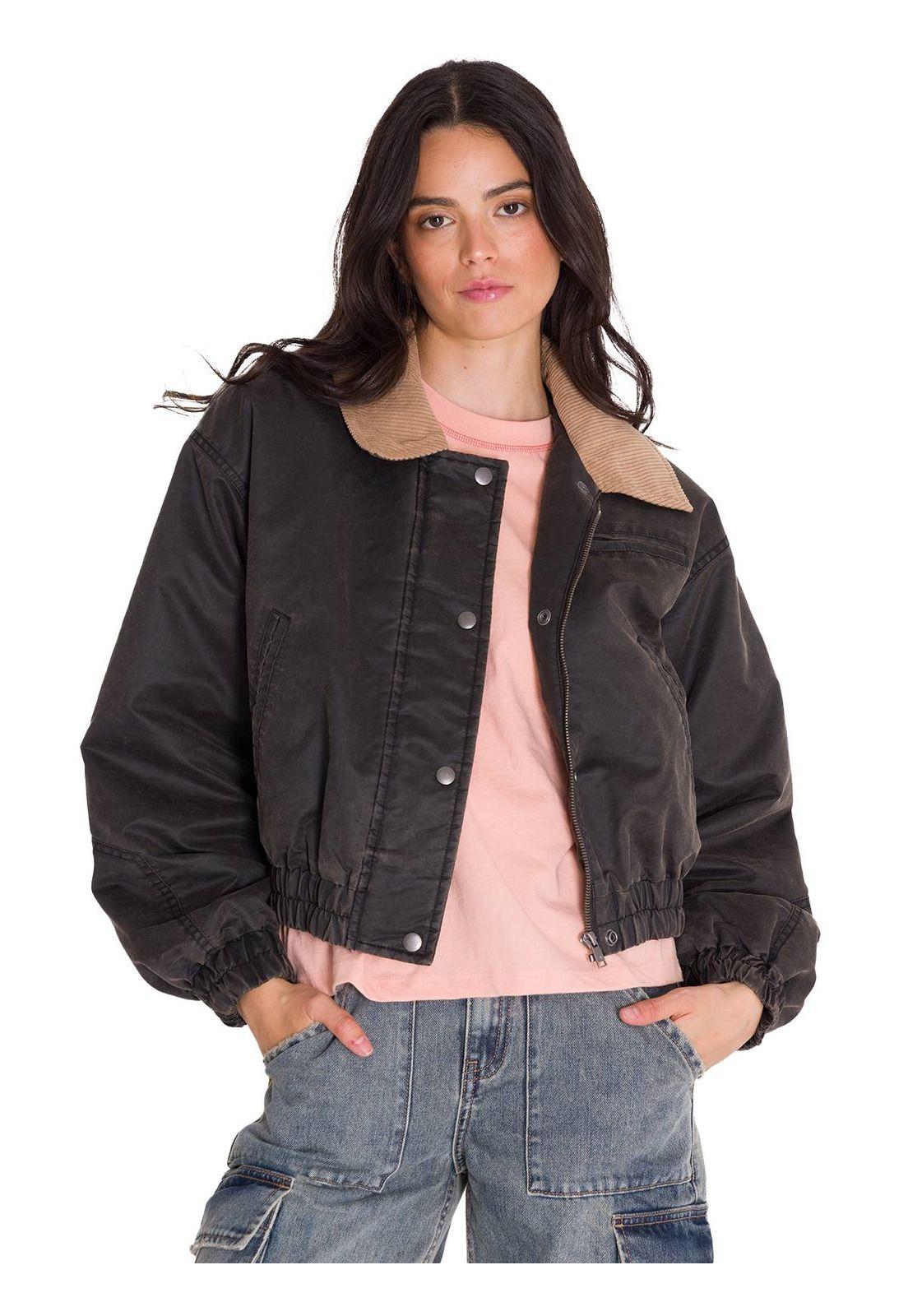Chaqueta Waxed Cropped Bomber Mujer Gris Oscura-0
